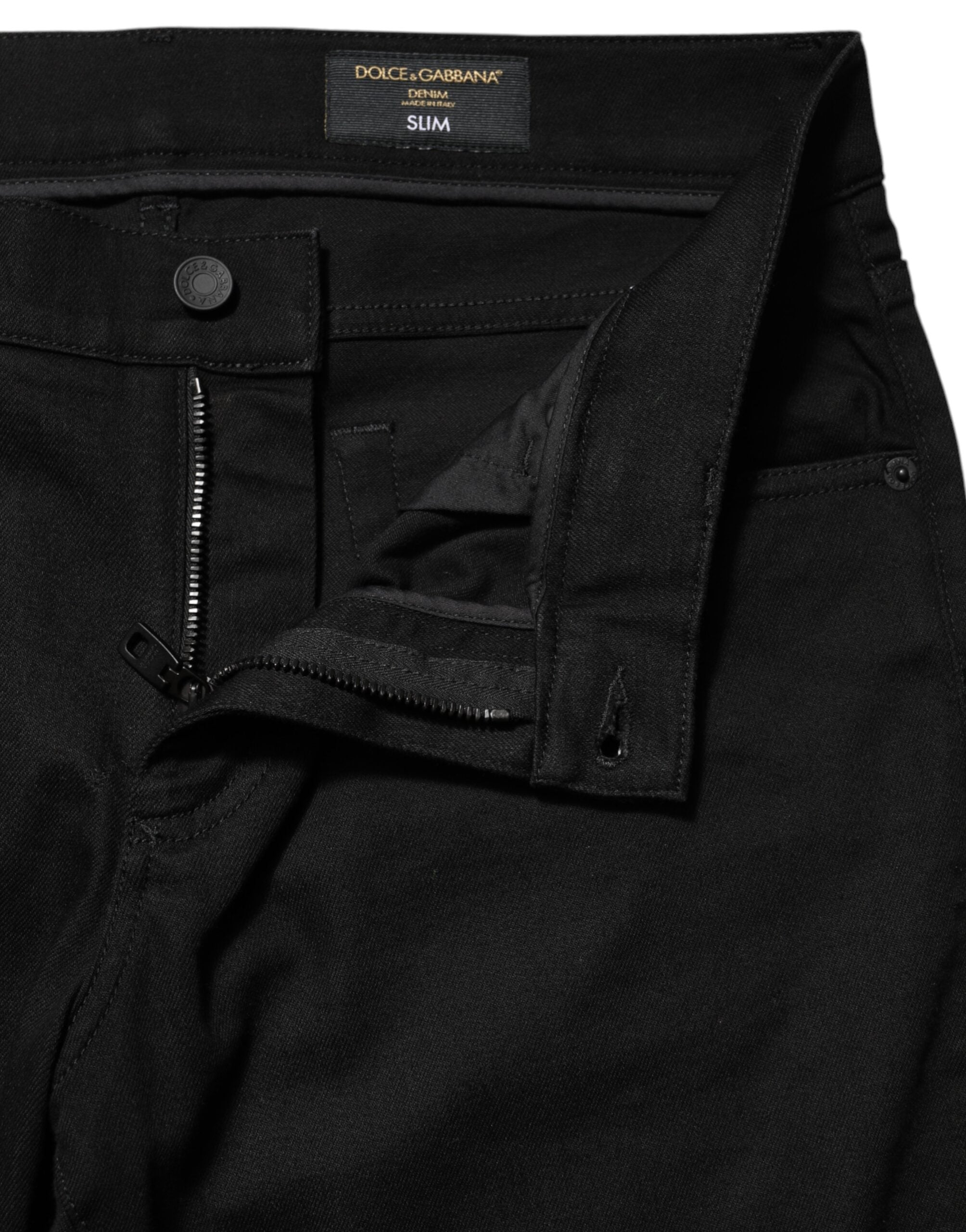 Dolce & Gabbana Black Cotton Mid Waist Skinny Men Denim Jeans