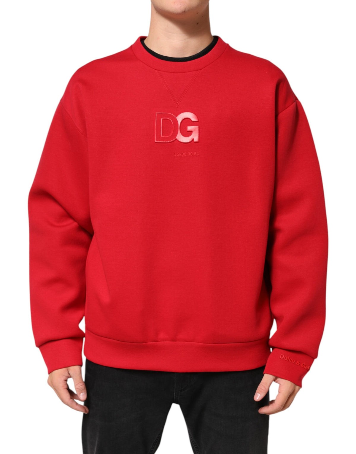 Experience the exquisite craftsmanship of the Dolce & Gabbana Red DG Logo Crew Neck Sweatshirt, a luxurious blend of cotton and nylon that defines modern elegance.