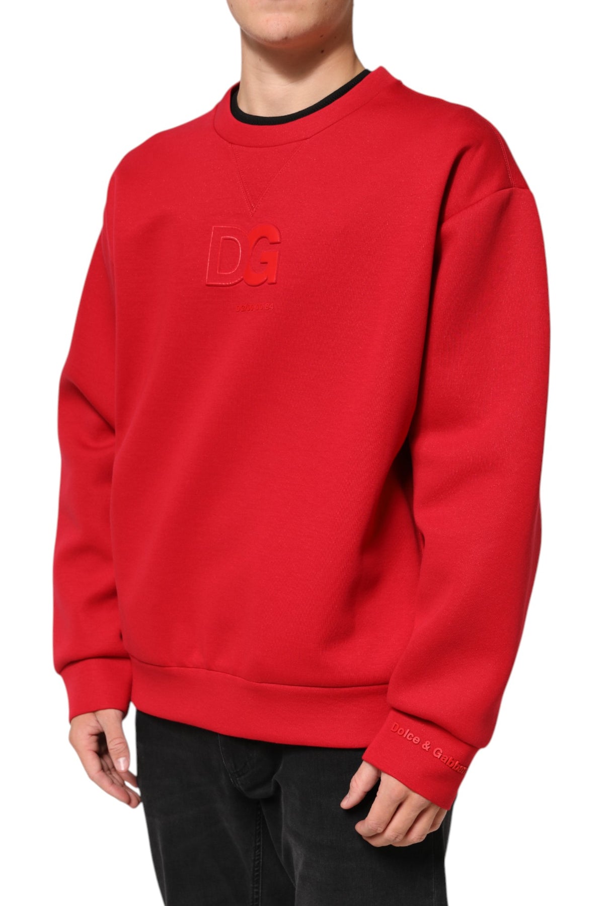 Elevate your wardrobe with the Dolce & Gabbana Red DG Logo Crew Neck Sweatshirt, a luxurious blend of cotton and nylon, embodying timeless elegance and exquisite craftsmanship.