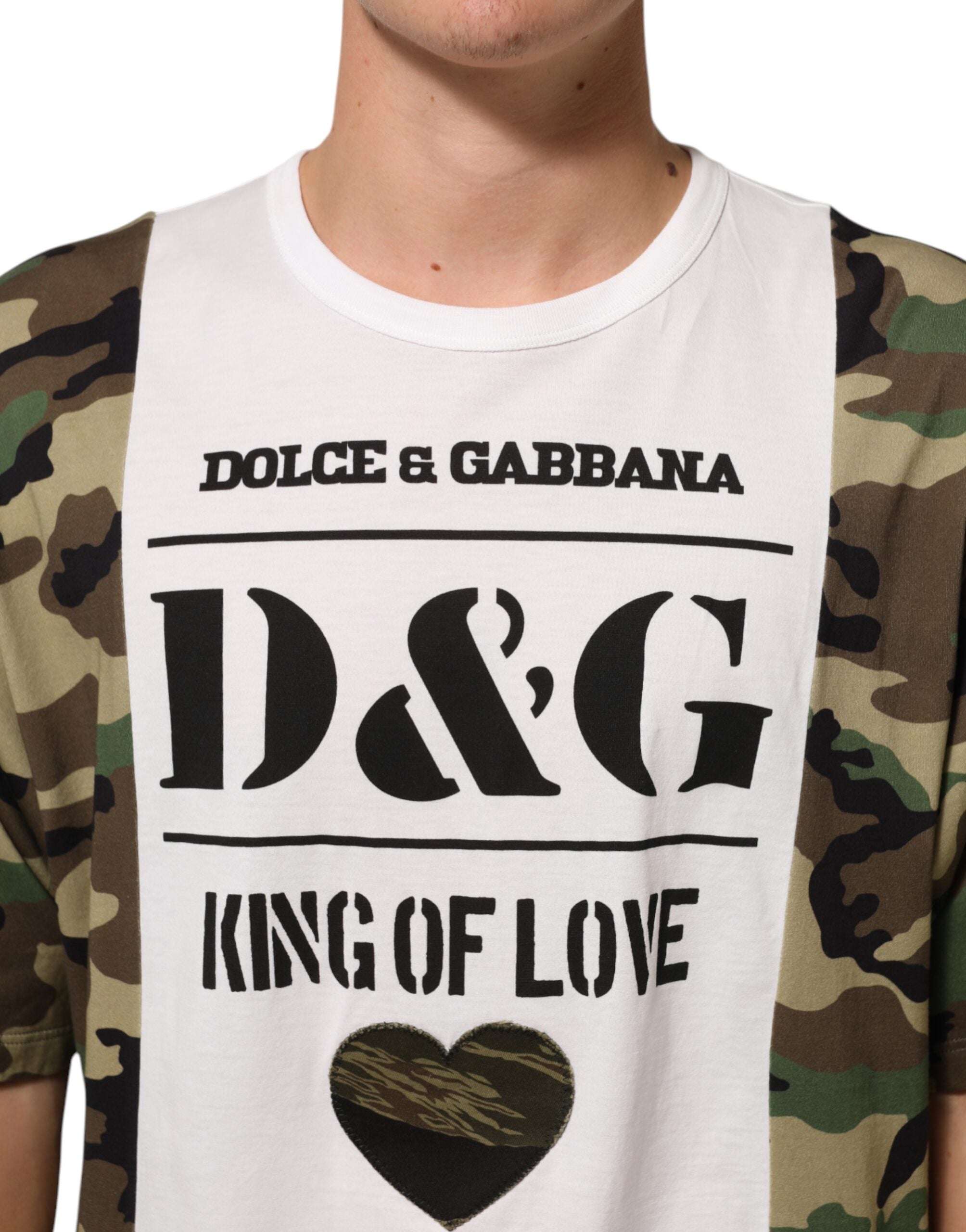 Dolce & Gabbana White Logo Camouflage Crew Neck Men T-shirt