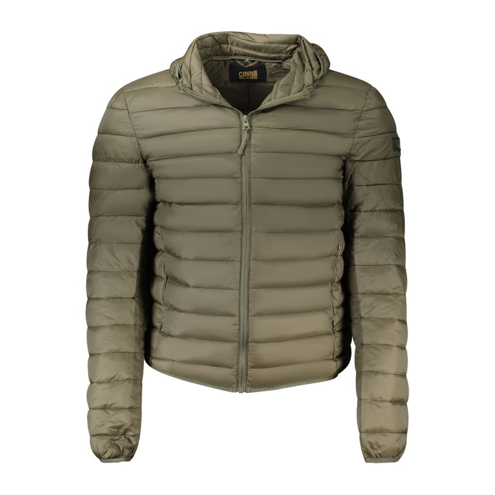 Indulge in the exquisite Cavalli Class Verde Polyester Men's Jacket, a lightweight embodiment of luxury and sophistication, perfect for the discerning individual.