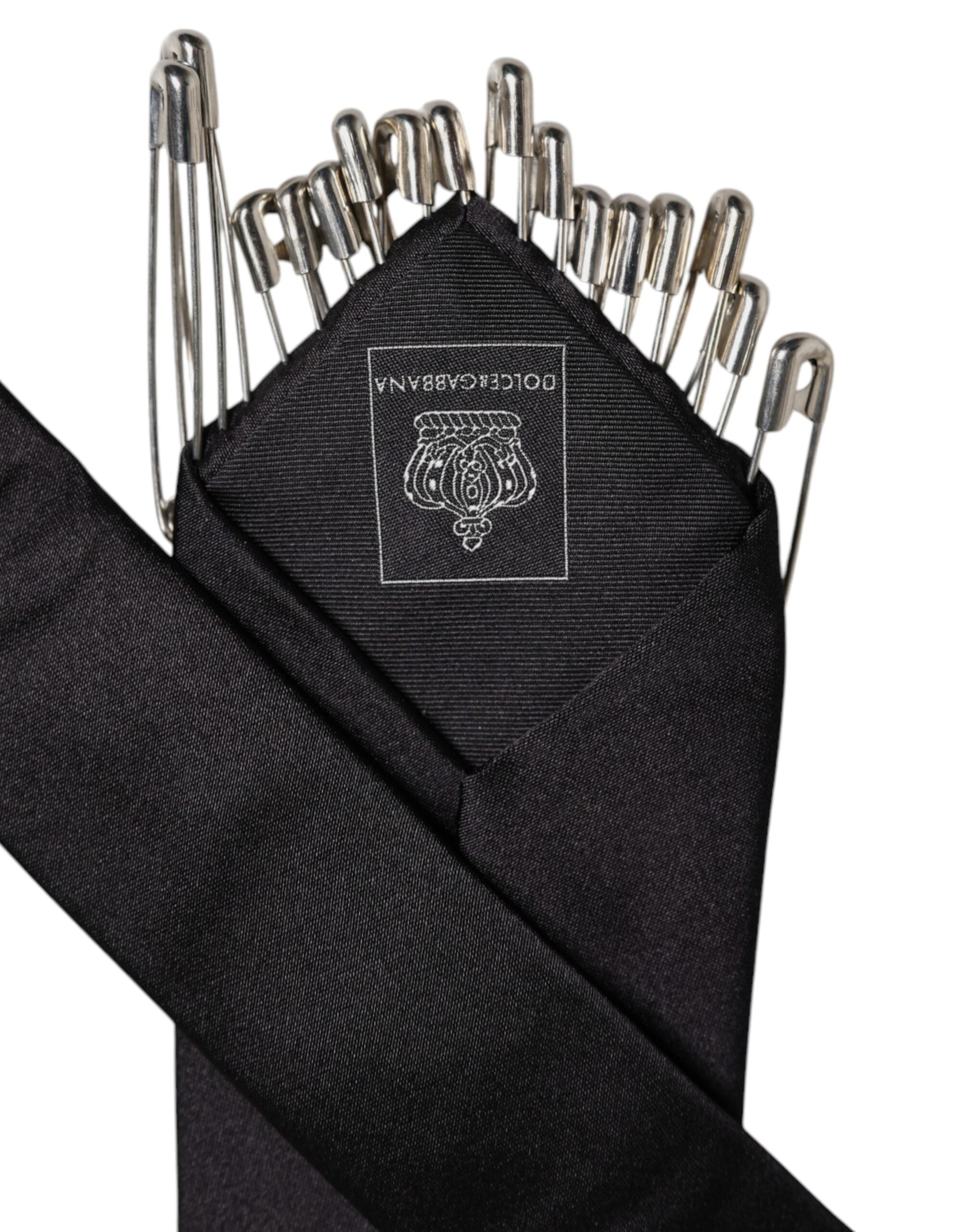 Dolce & Gabbana Black Safety Pins Silk Adjustable Necktie Accessory Tie