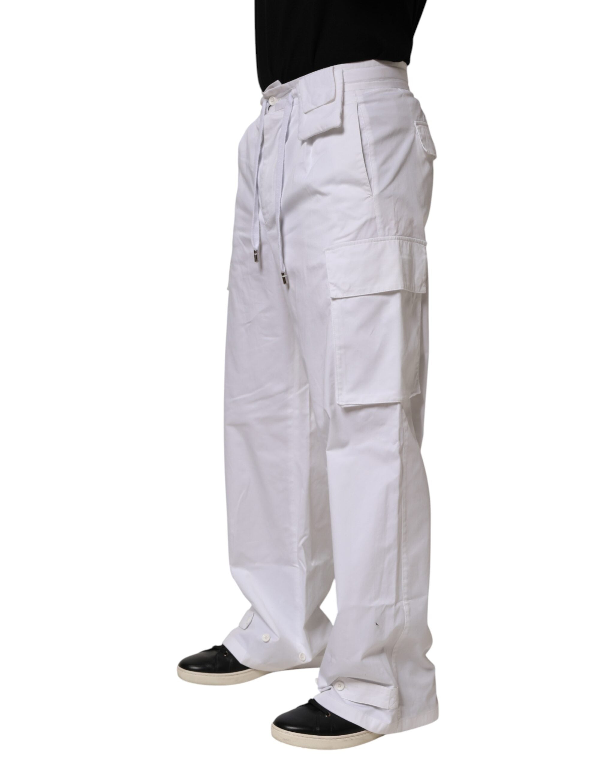 Dolce & Gabbana White Linen Straight Cargo Men Trouser Pants