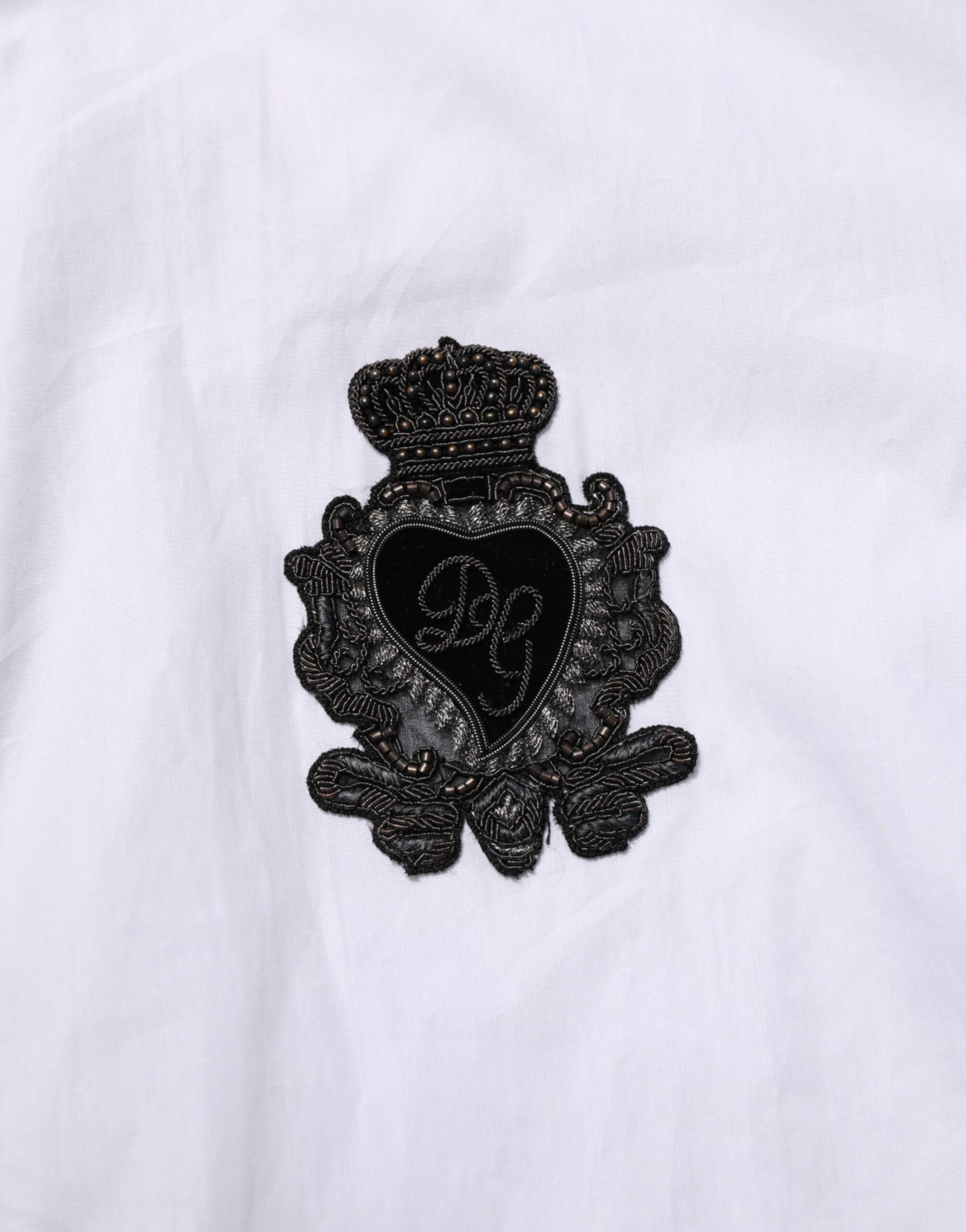 Dolce & Gabbana White Cotton MARTINI DG Patch Dress Shirt