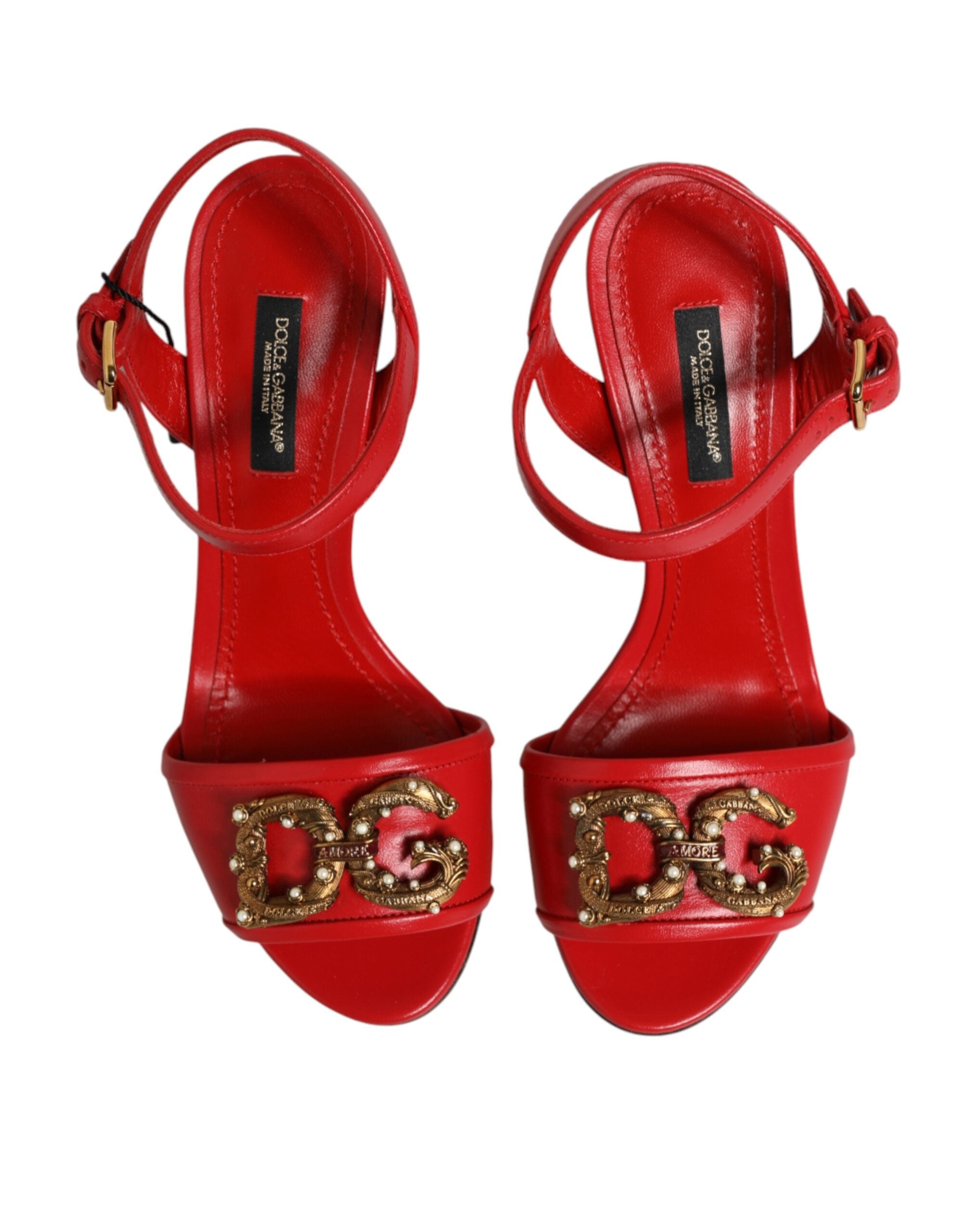 Dolce & Gabbana Red Leather DG AMORE Heels Sandals Shoes