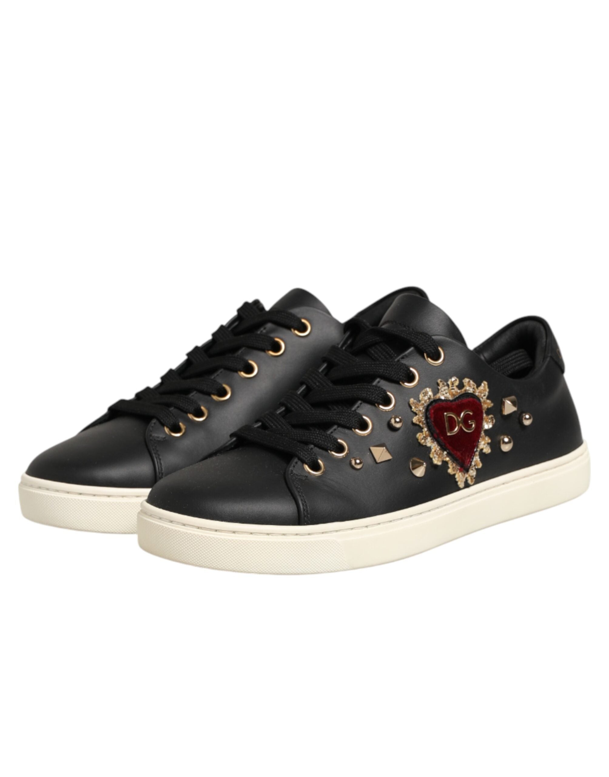 Dolce & Gabbana Black Leather Sacred Heart Sneakers Shoes