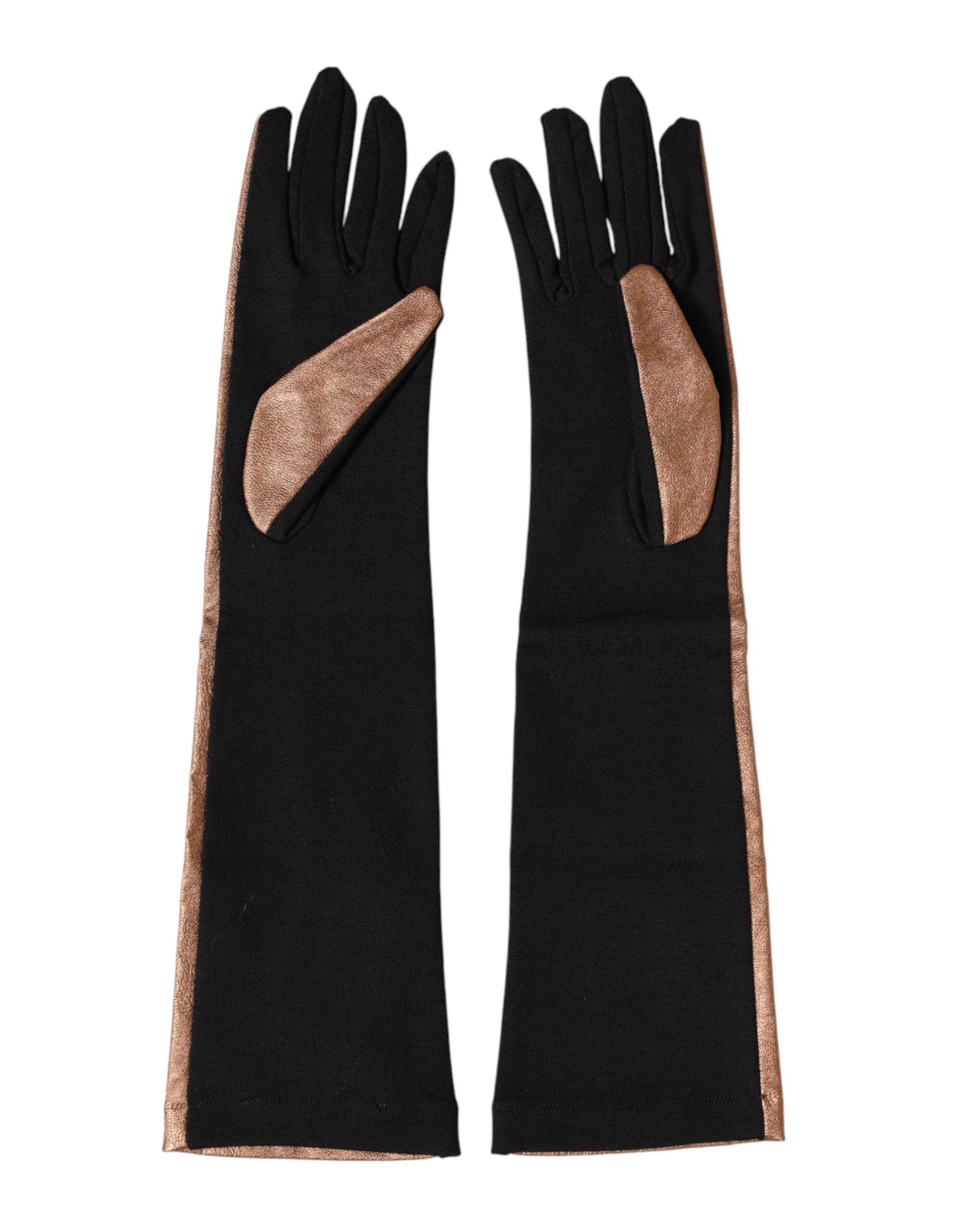 Dolce & Gabbana Brown Black Wool Elbow Length Mitten Men Gloves
