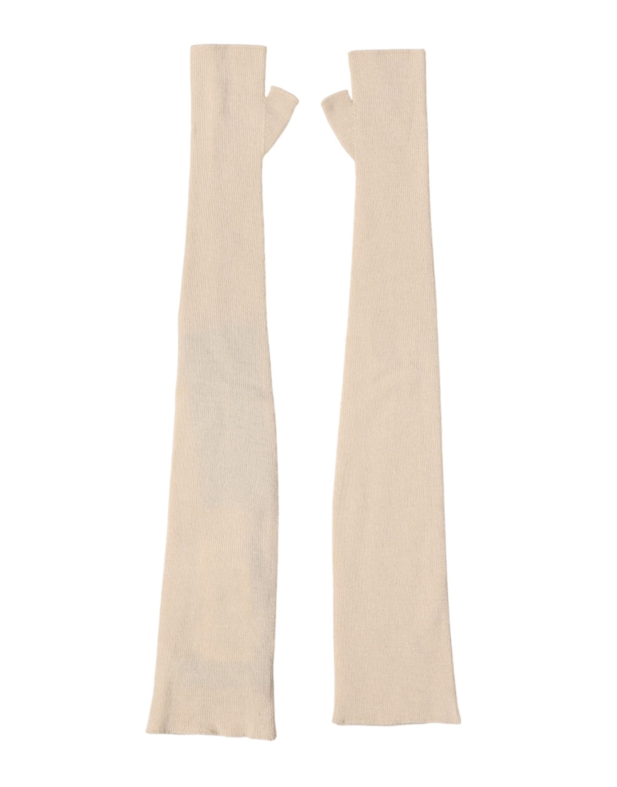 Dolce & Gabbana Beige Wool Fingerless Elbow Length Women Gloves