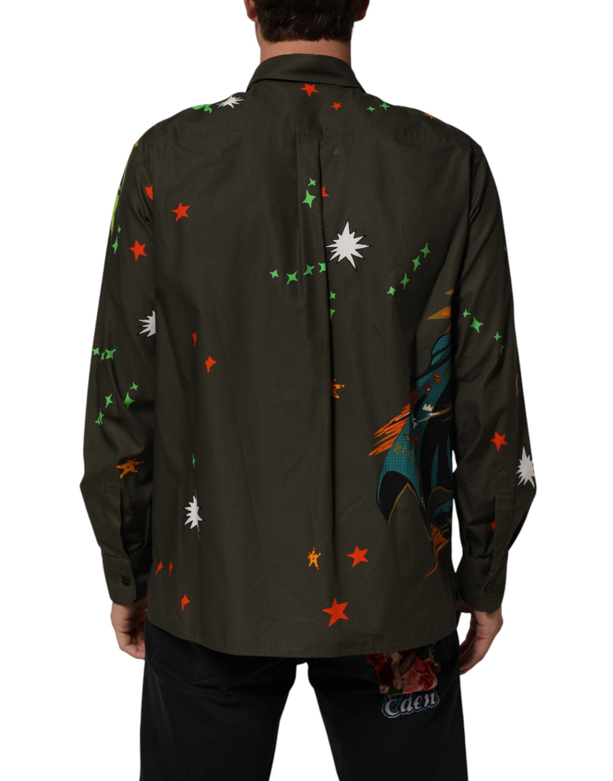Dolce & Gabbana Brown Superhero Print Button Down Shirt Couture