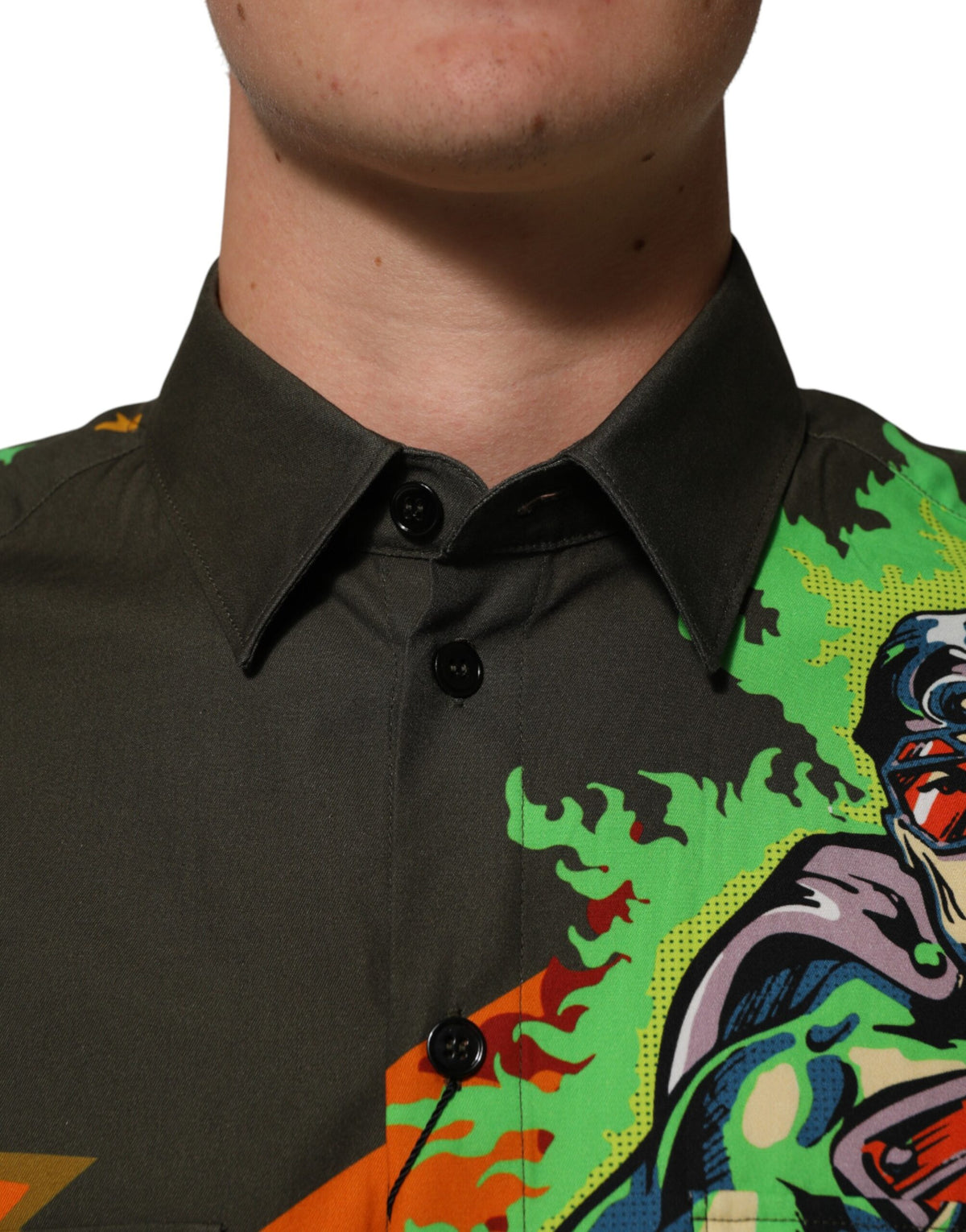Dolce & Gabbana Brown Superhero Print Button Down Shirt Couture