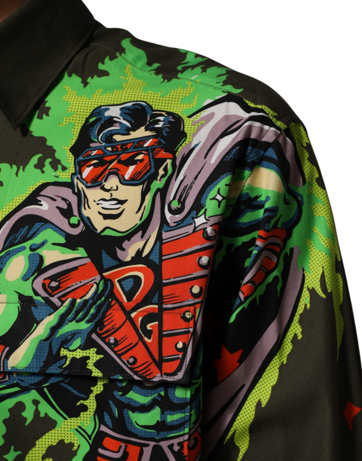 Dolce & Gabbana Brown Superhero Print Button Down Shirt Couture