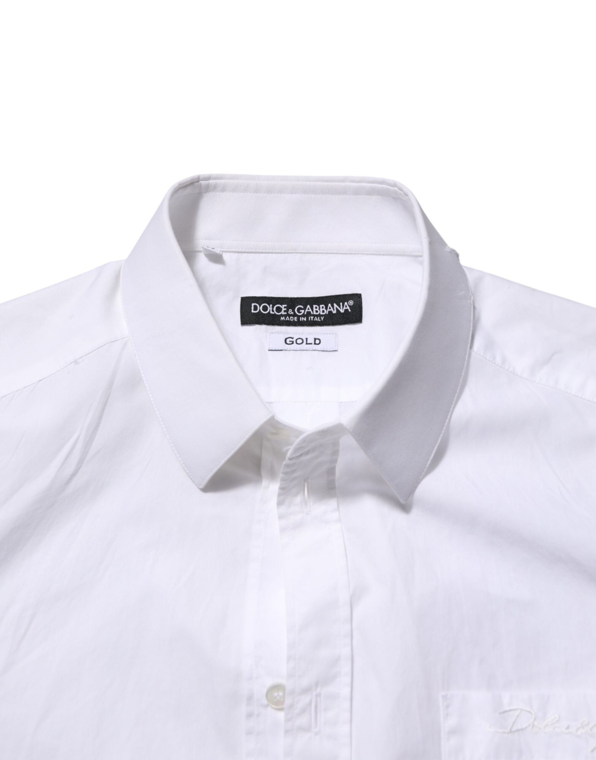 Dolce & Gabbana White Cotton Collared Men GOLD Dress Shirt