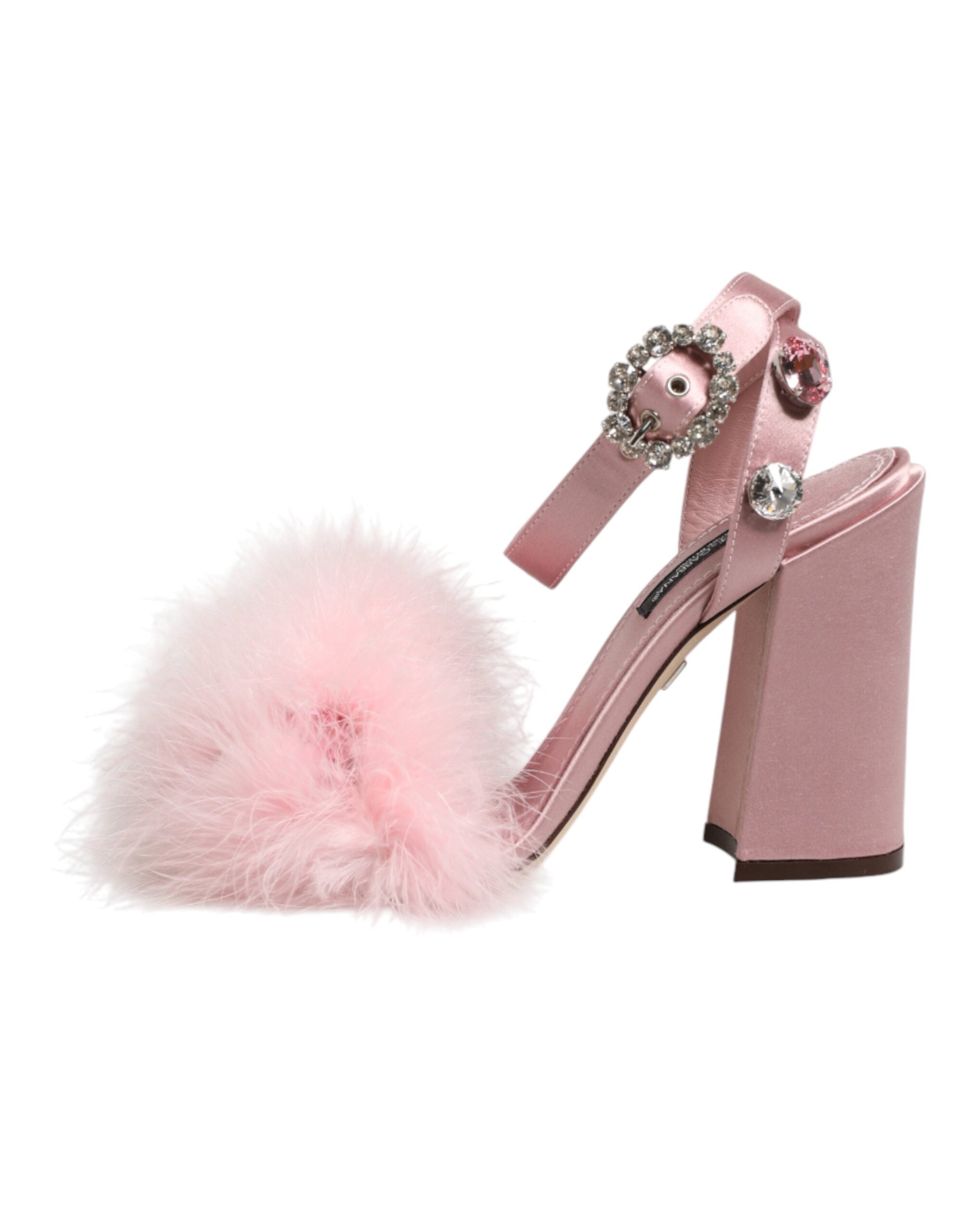 Dolce & Gabbana Pink Crystal Fur Embellished Sandals Shoes