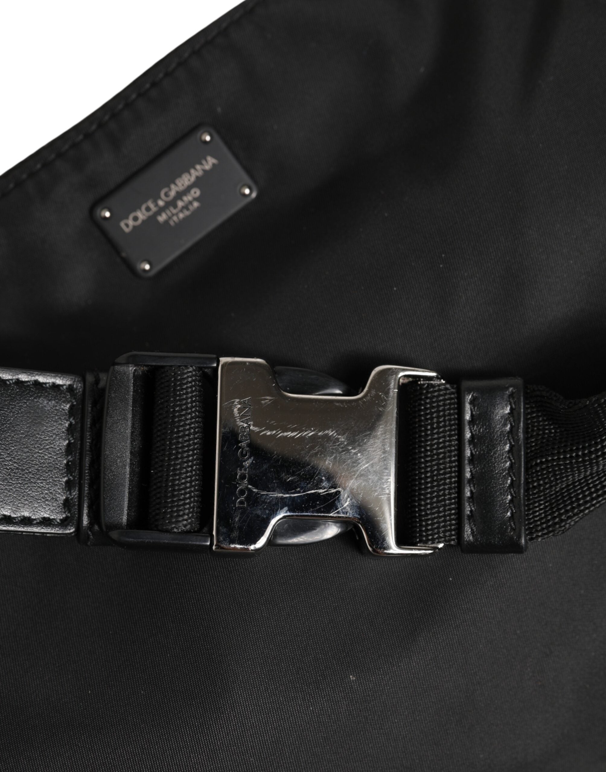 Dolce & Gabbana Black Logo Tape Print Waist Fanny Pack Men's Borse Bag