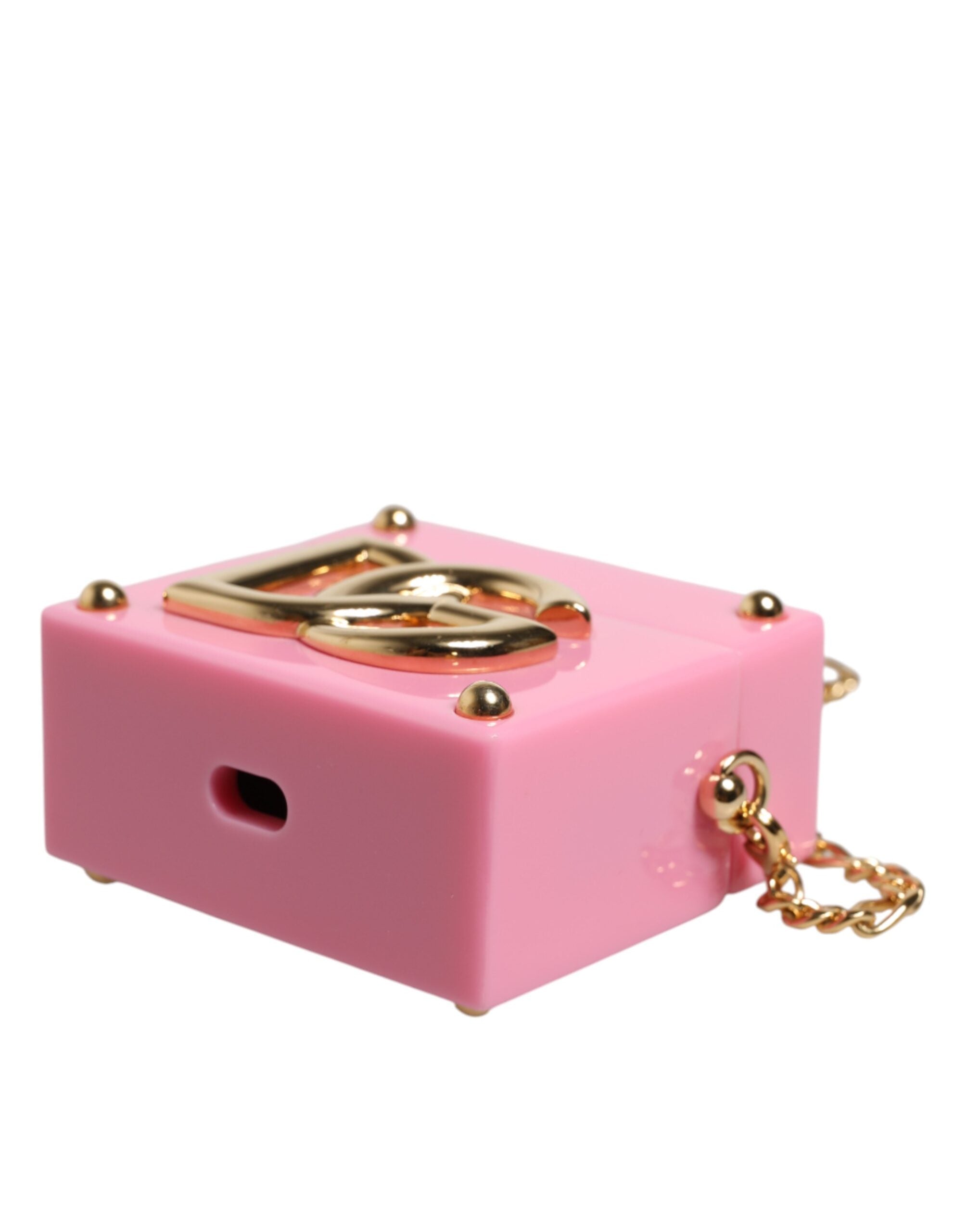 Dolce & Gabbana Pink DG Logo Plaque Cover Gold Chain Airpods Case