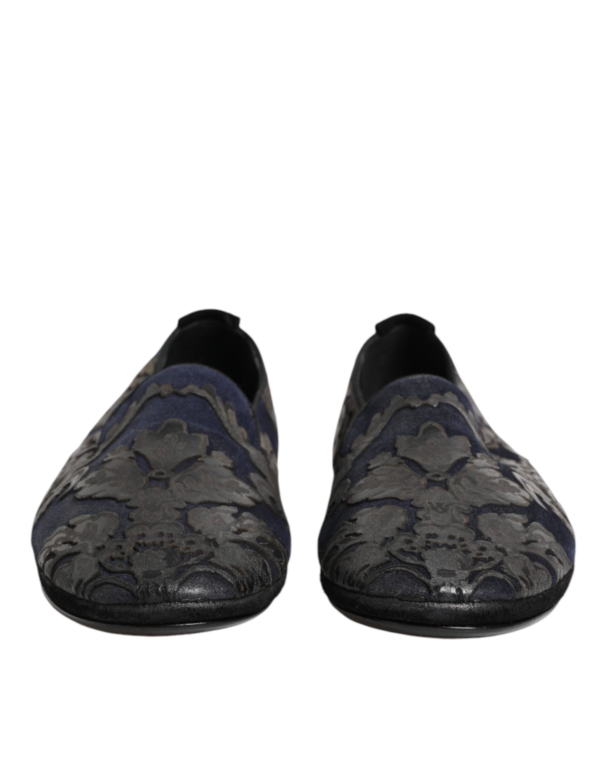 Dolce & Gabbana Black Jacquard Leather Slip On Loafers Shoes