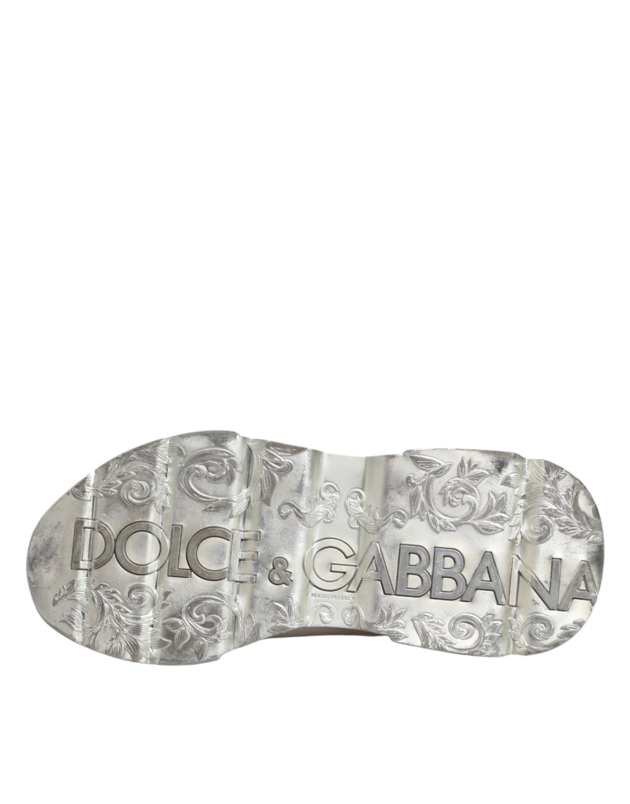 Dolce & Gabbana White Silver Daymaster Low Top Sneakers Shoes