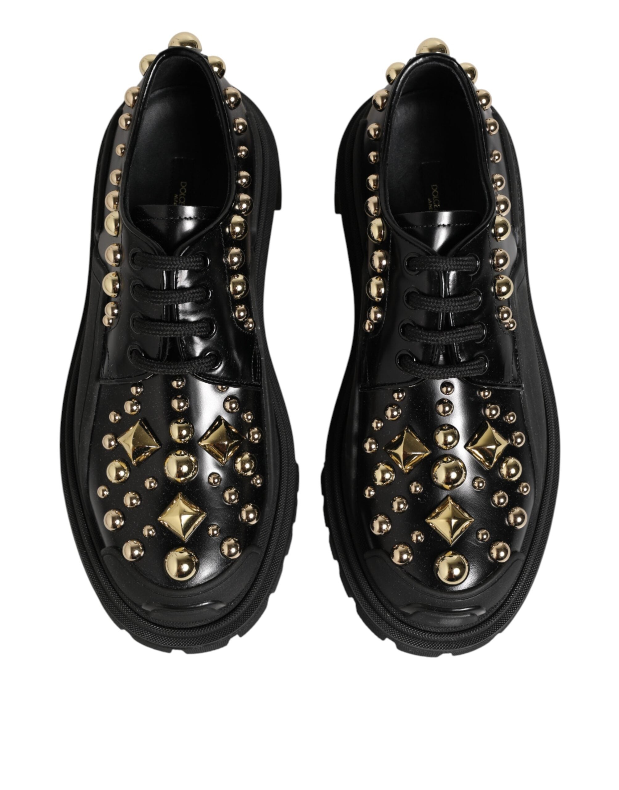 Dolce & Gabbana Black Leather Jeweled Crystals Derby Shoes