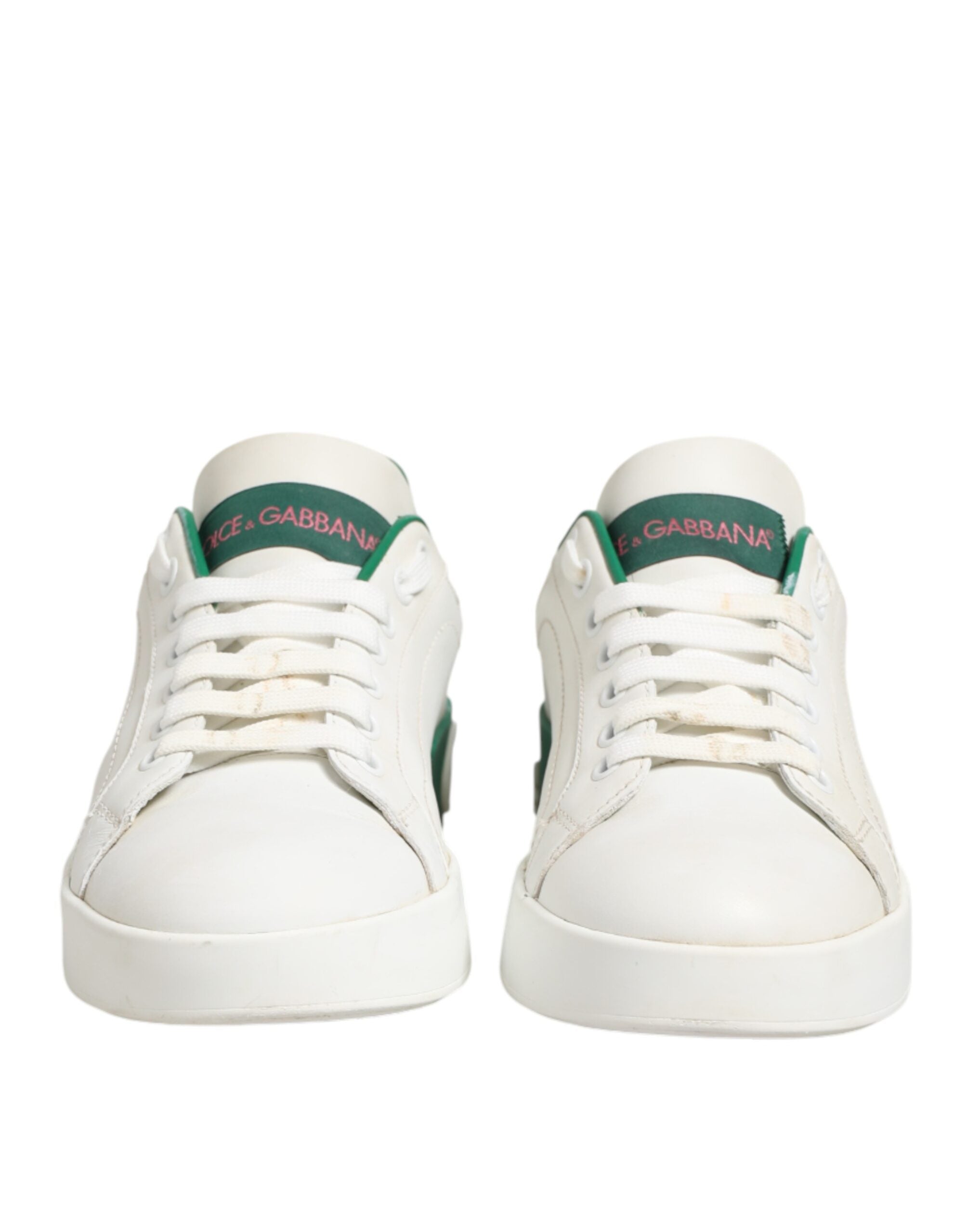 Dolce & Gabbana White Green Leather Low Top Sneakers Shoes