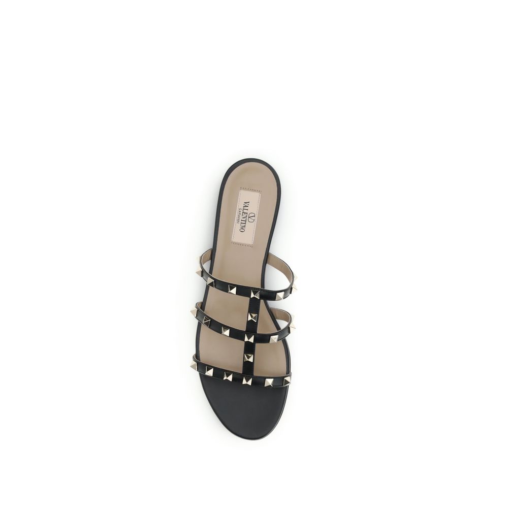 Valentino Garavani Black Calf Leather Bos Taurus Flat Sandals