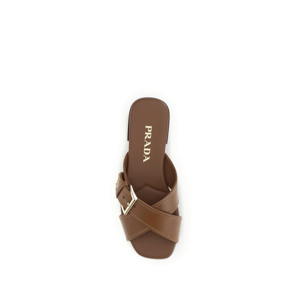 Prada Brown Calf Leather Bos Taurus Flat Sandals