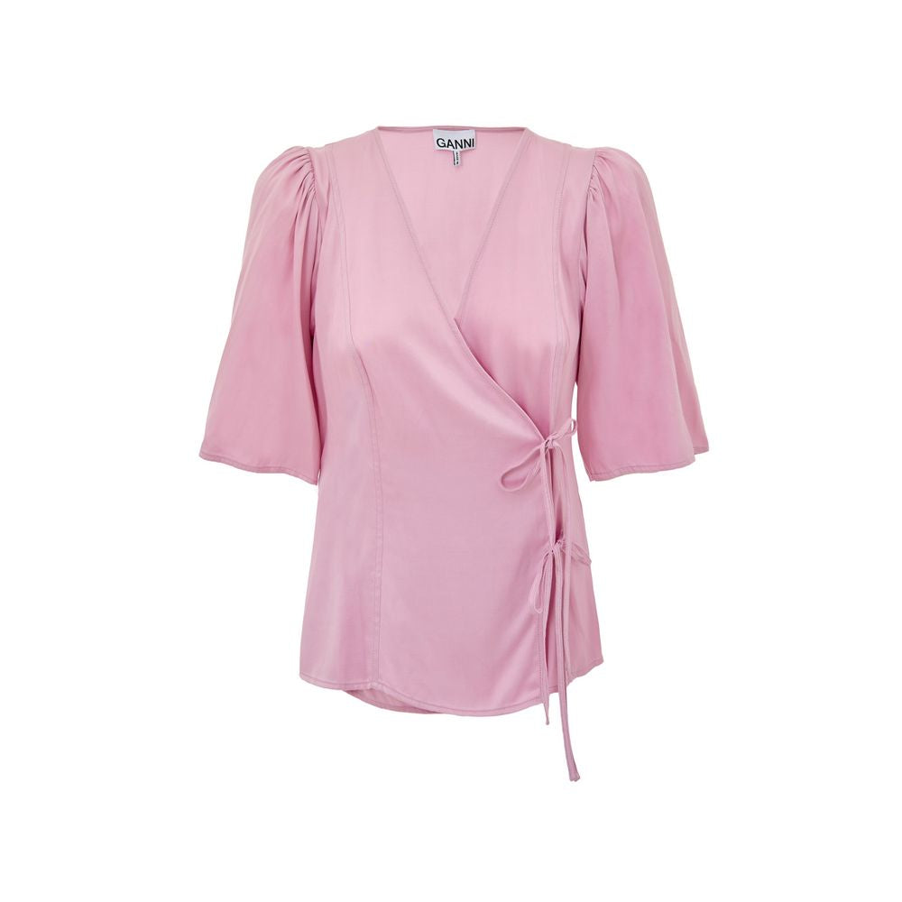 Ganni Pink Satin Crossover Top - Timeless Luxury Redefined