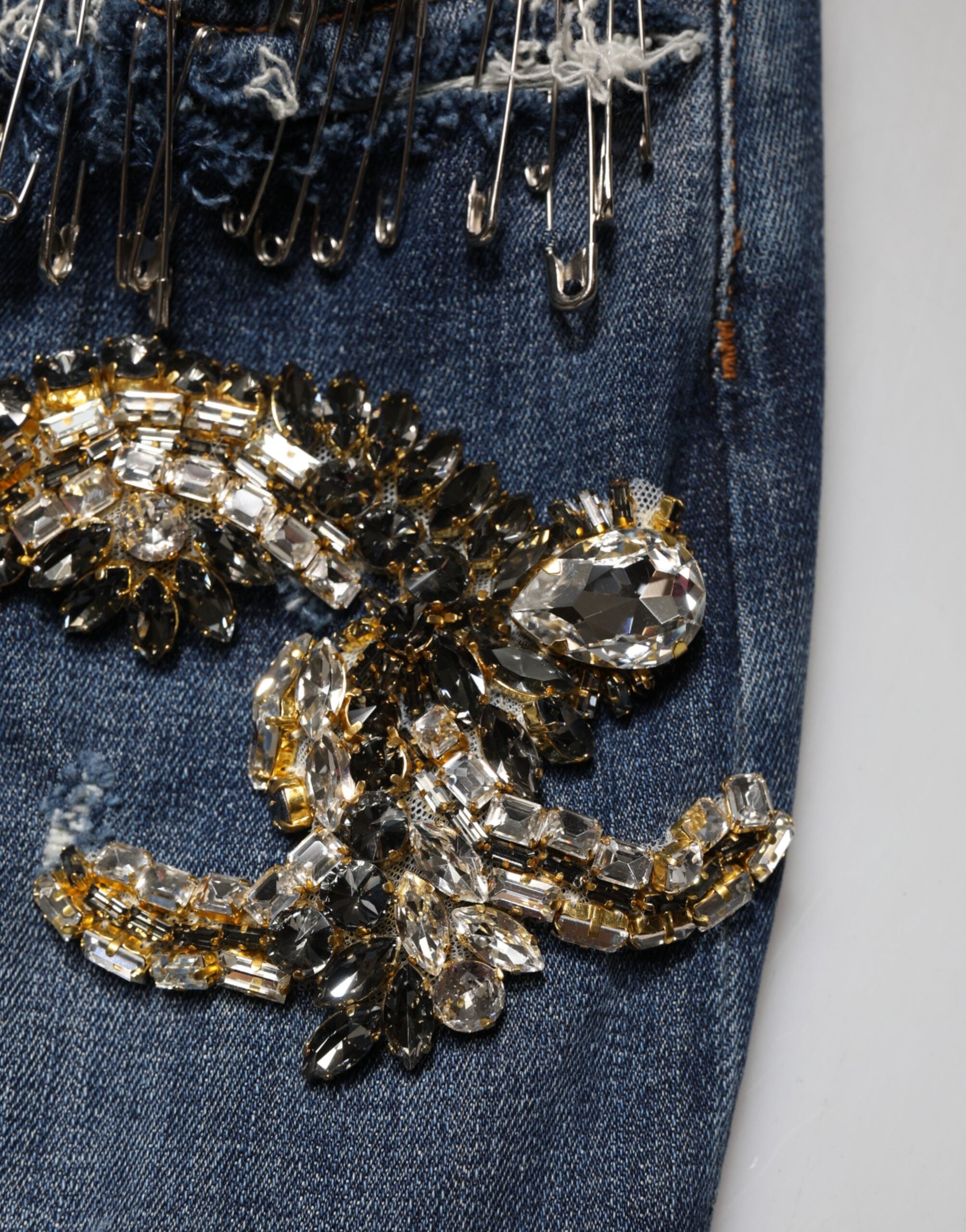 Dolce & Gabbana Blue Cotton Rhinestone Embellish Denim Jeans