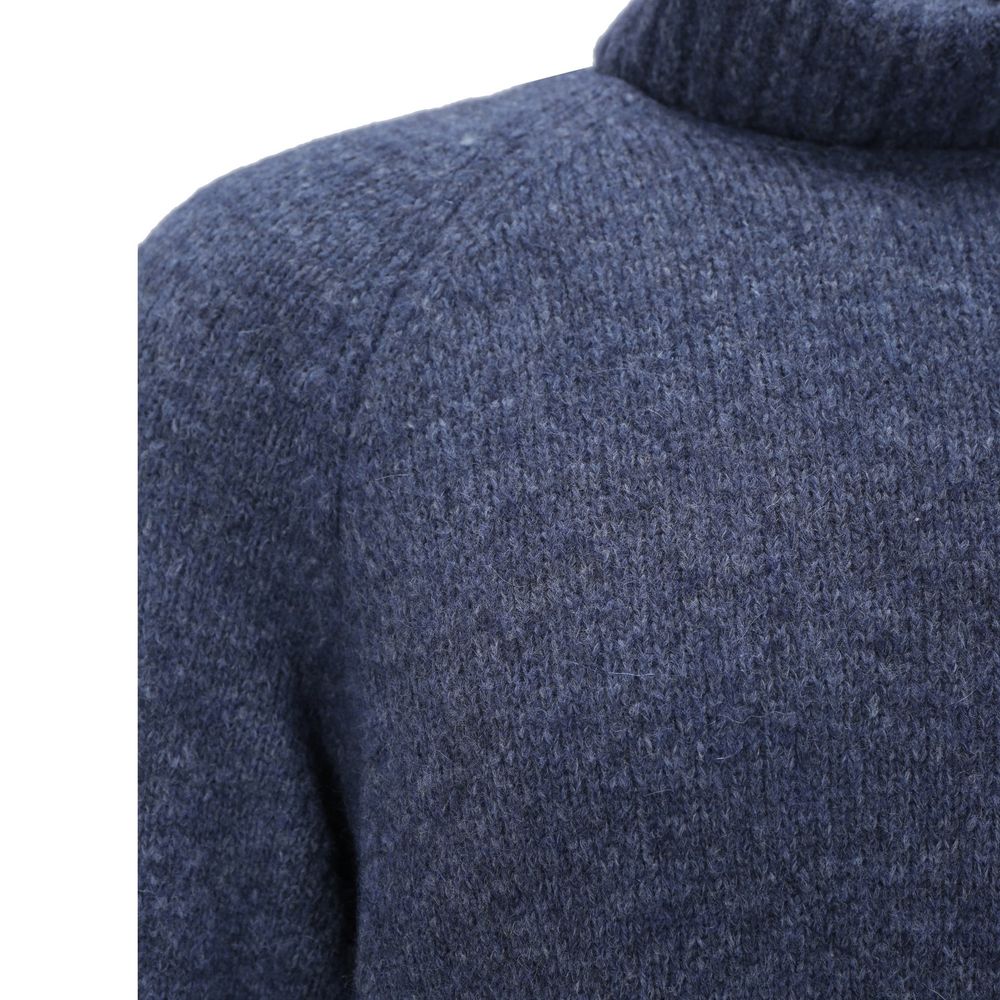 Brunello Cucinelli Blue Alpaca Leather Turtleneck