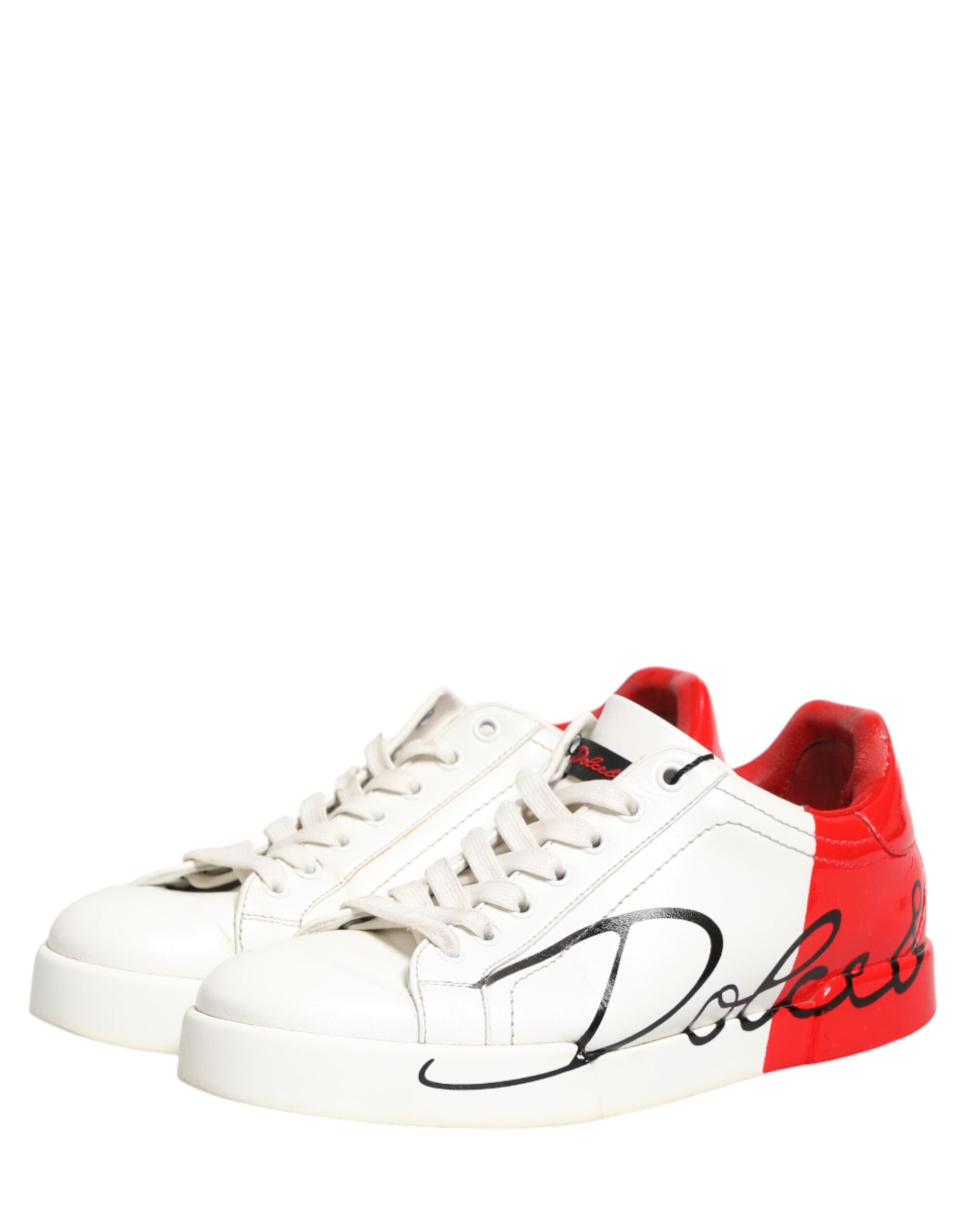 Dolce & Gabbana White Red Portofino Low Top Men Sneakers Shoes