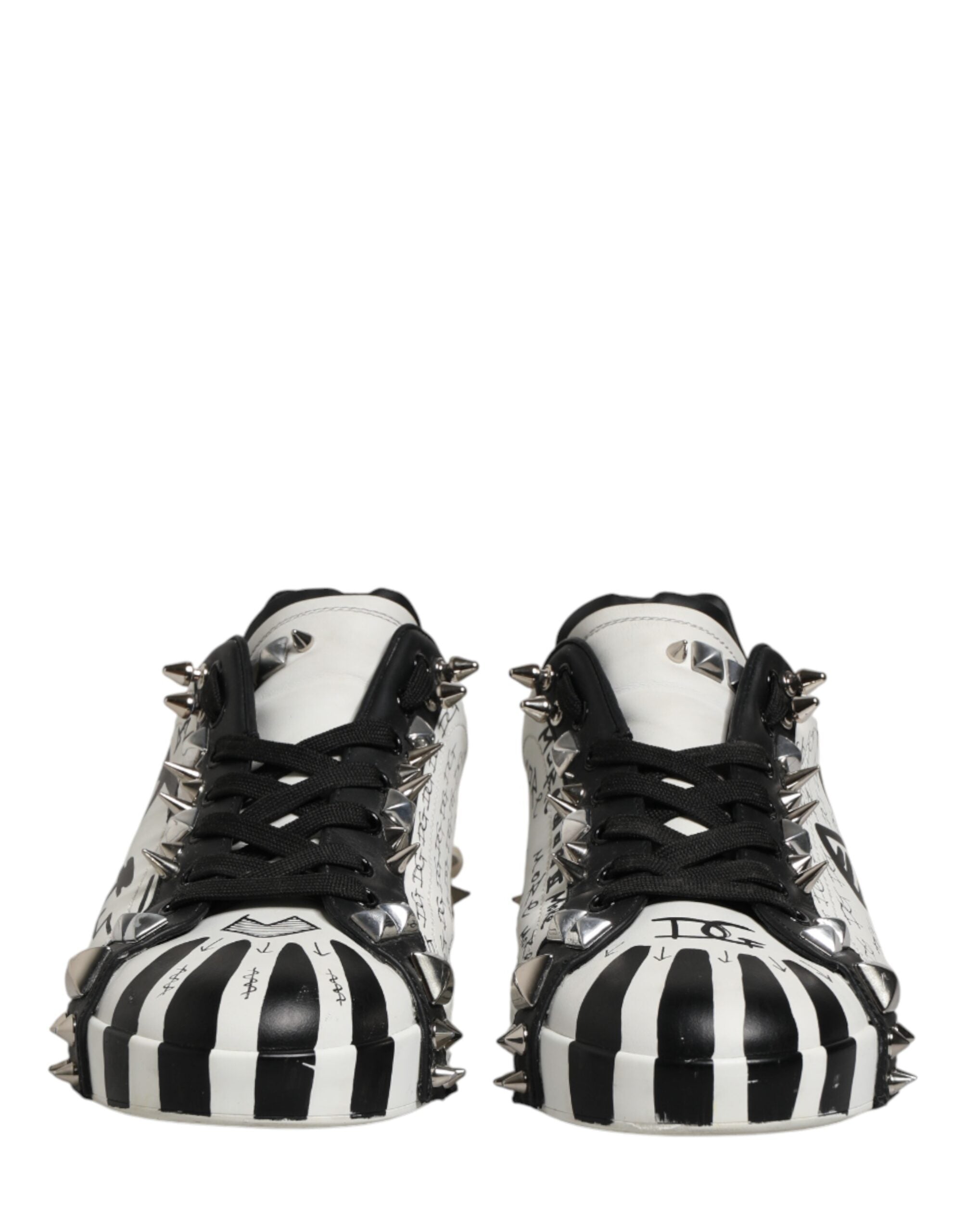 Dolce & Gabbana Black White Studded Low Top Sneakers Shoes