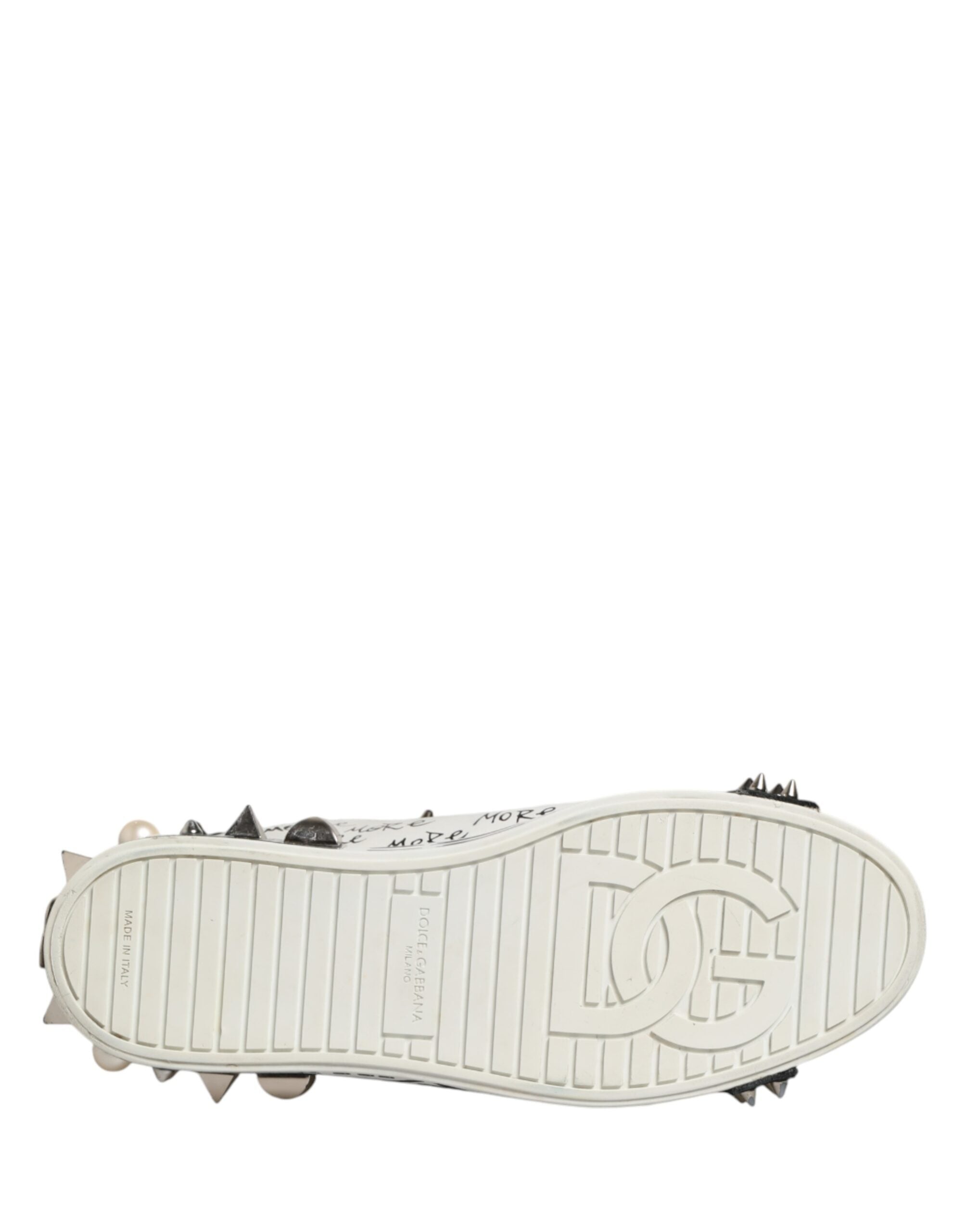 Dolce & Gabbana Black White Studded Low Top Sneakers Shoes