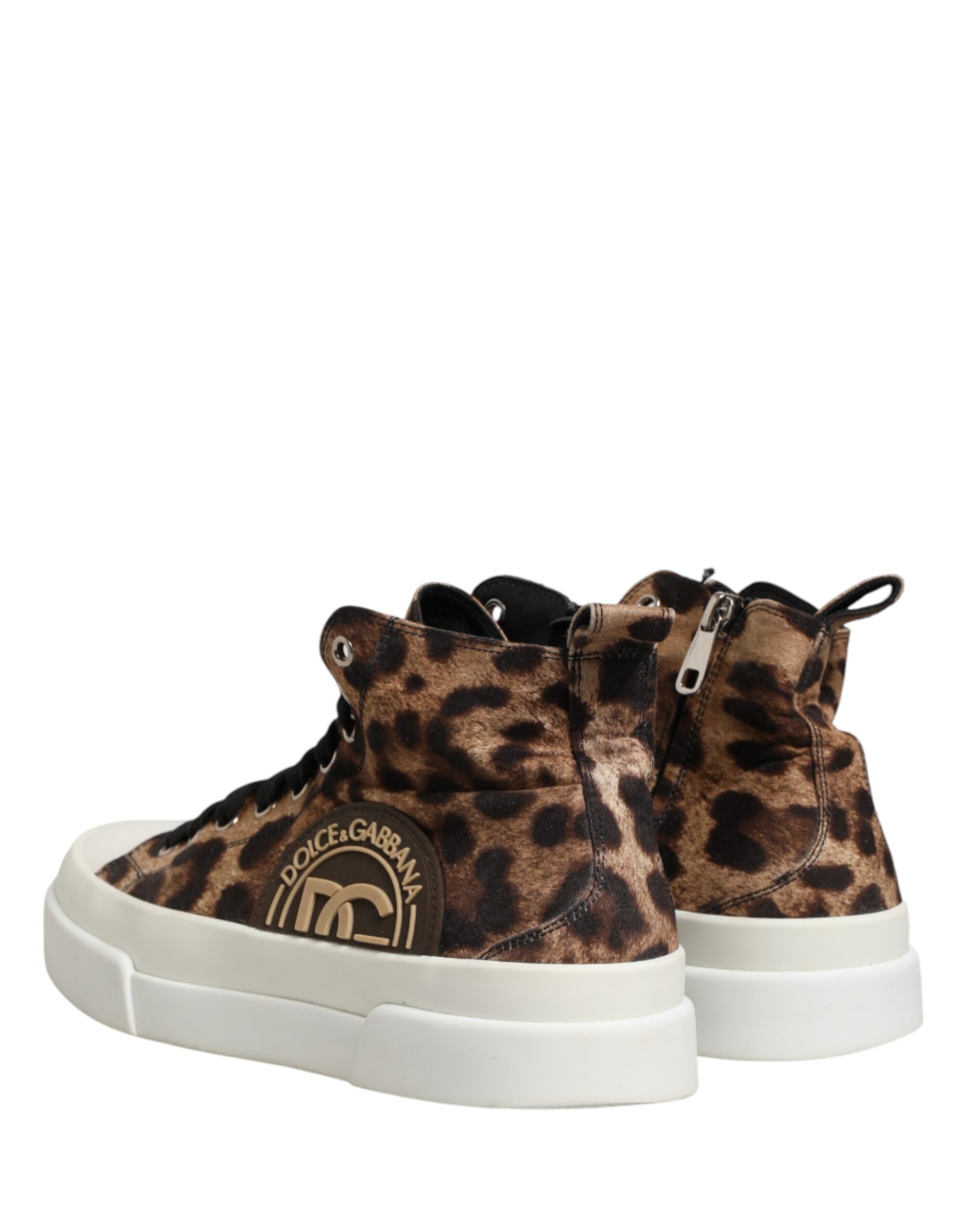 Dolce & Gabbana Brown Leopard Cotton High Top Sneakers  Shoes