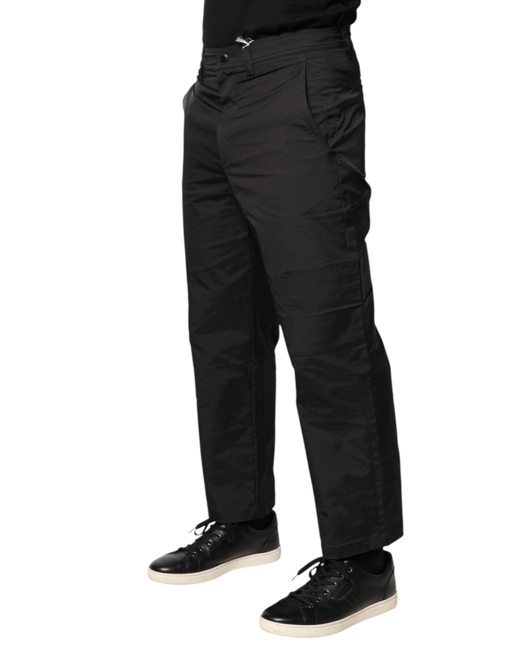 Valentino Black Mid Waist Men Tapered Dress Trouser Pants