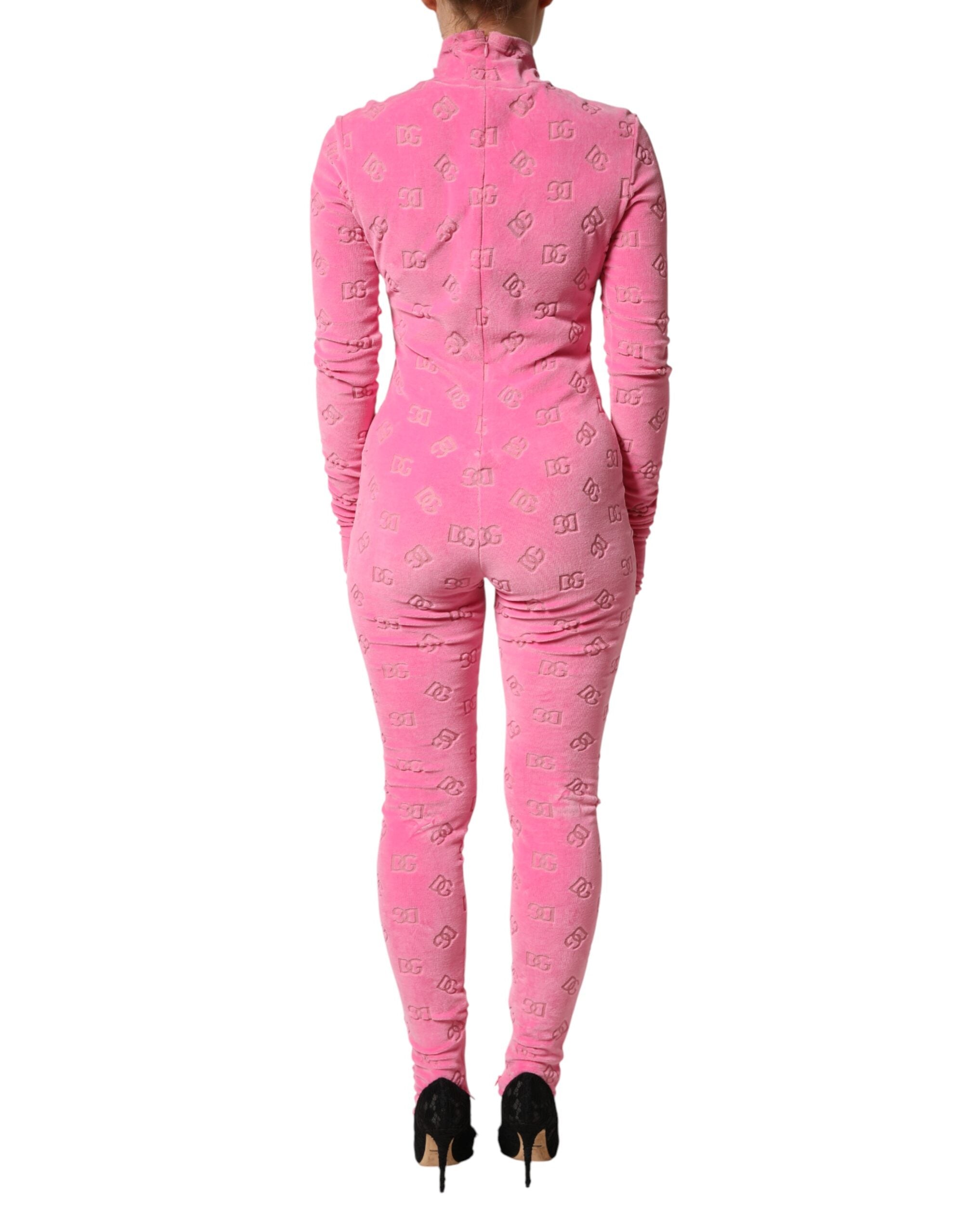 Dolce & Gabbana Pink Logo Monogram Long Sleeve Jumpsuit  Dress