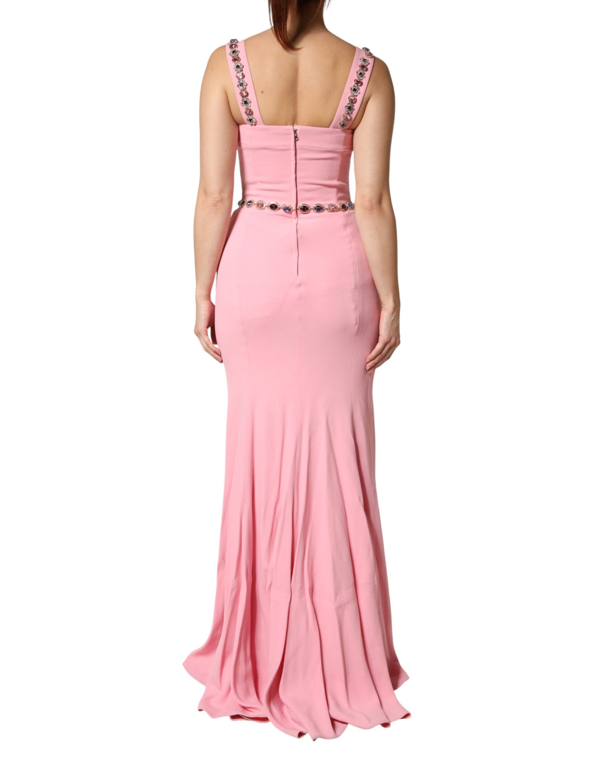 Indulge in the exquisite allure of the Dolce & Gabbana Pink Crystal Sheath Mermaid Long Gown, a masterpiece of Italian craftsmanship that embodies luxury and sophistication.