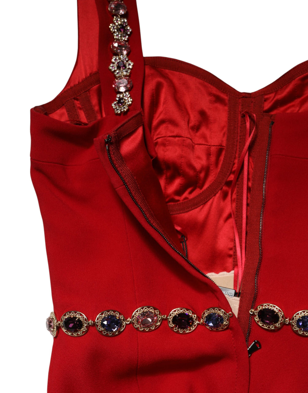 Elevate your elegance with the Dolce & Gabbana Red Embellished Sheath Mermaid Gown, a luxurious Italian masterpiece crafted from exquisite materials, perfect for unforgettable evenings.