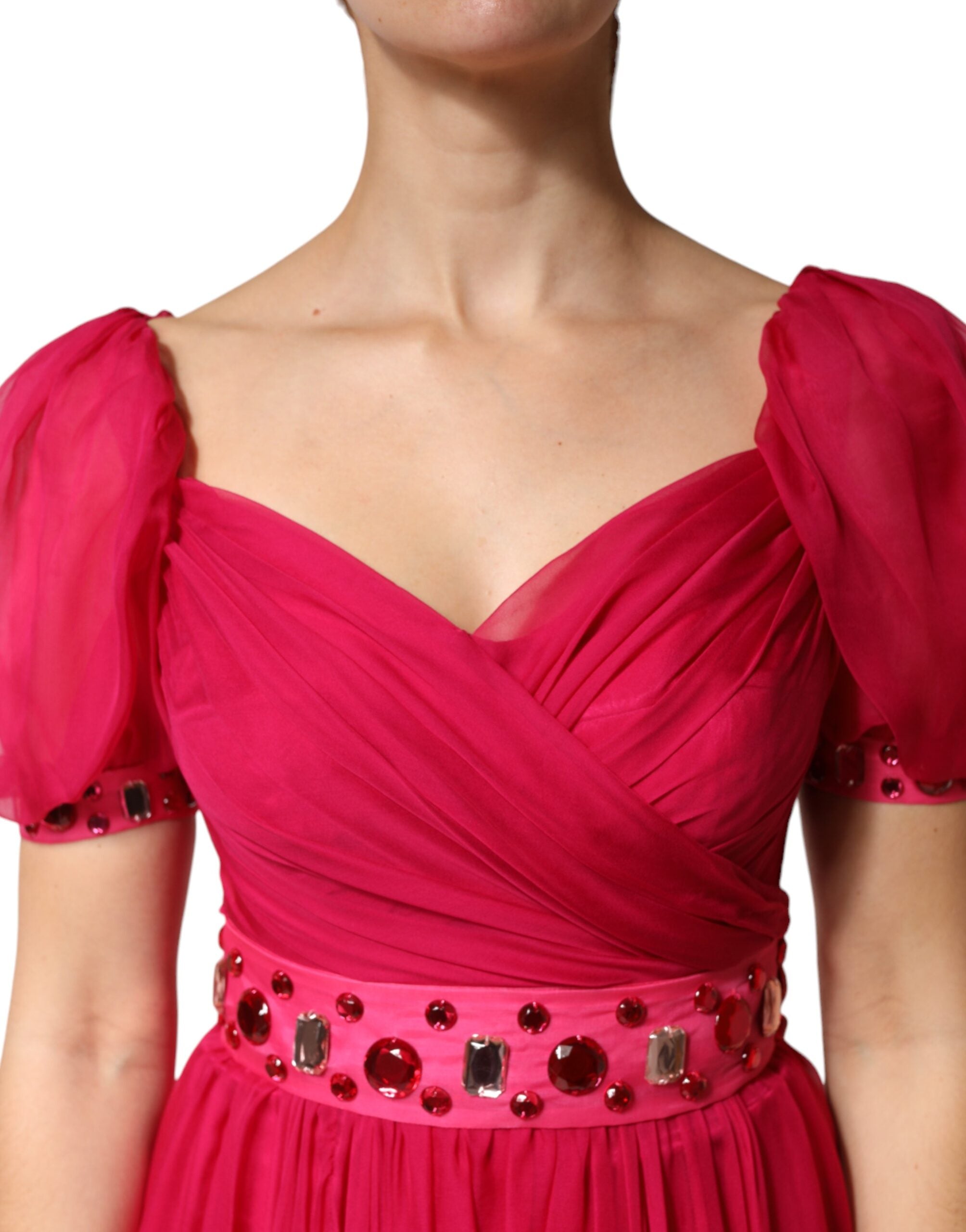 Dolce & Gabbana Pink Silk Embellished A-line Midi Dress