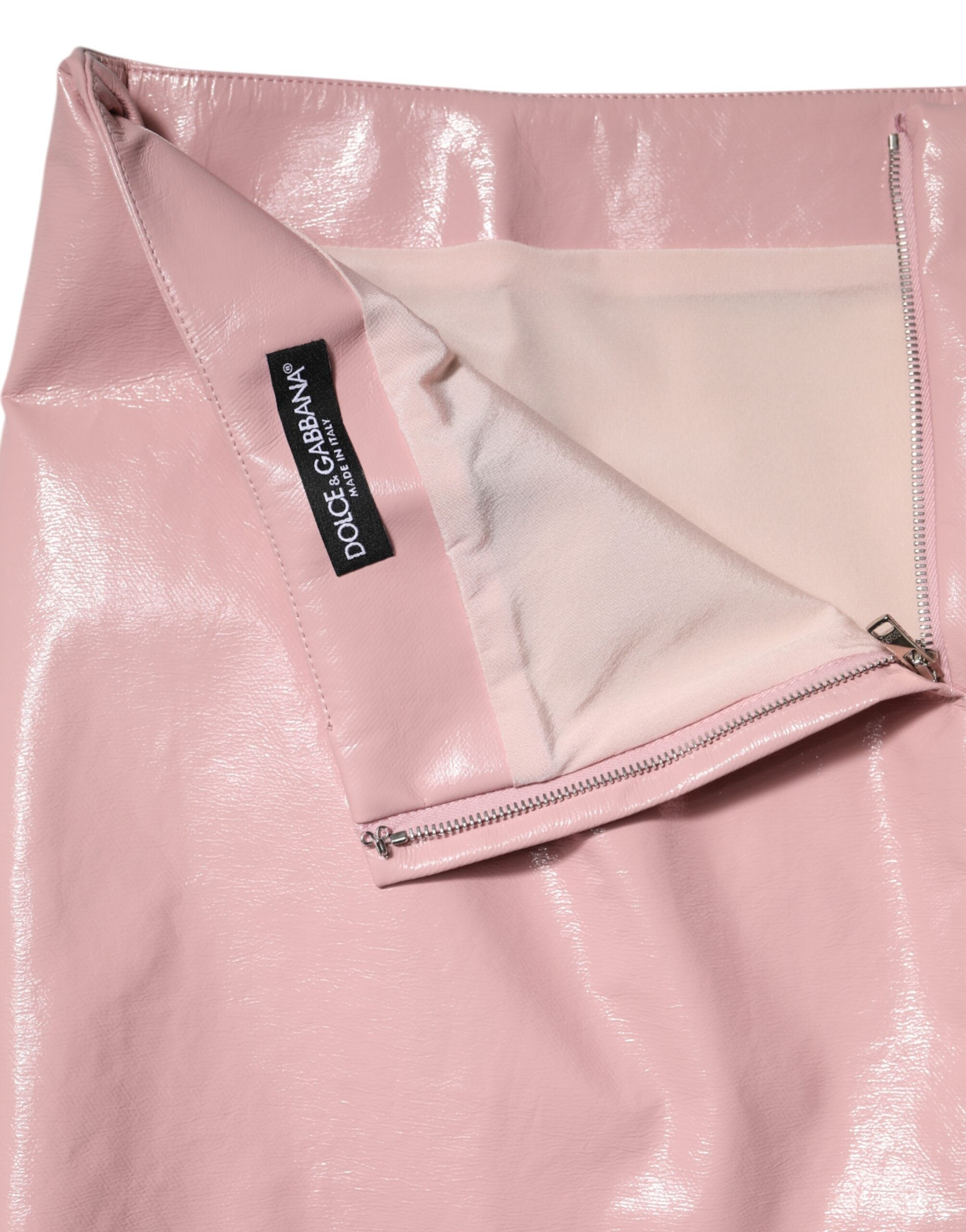 Dolce & Gabbana Glossy Pink Cotton High Waist Mini Skirt