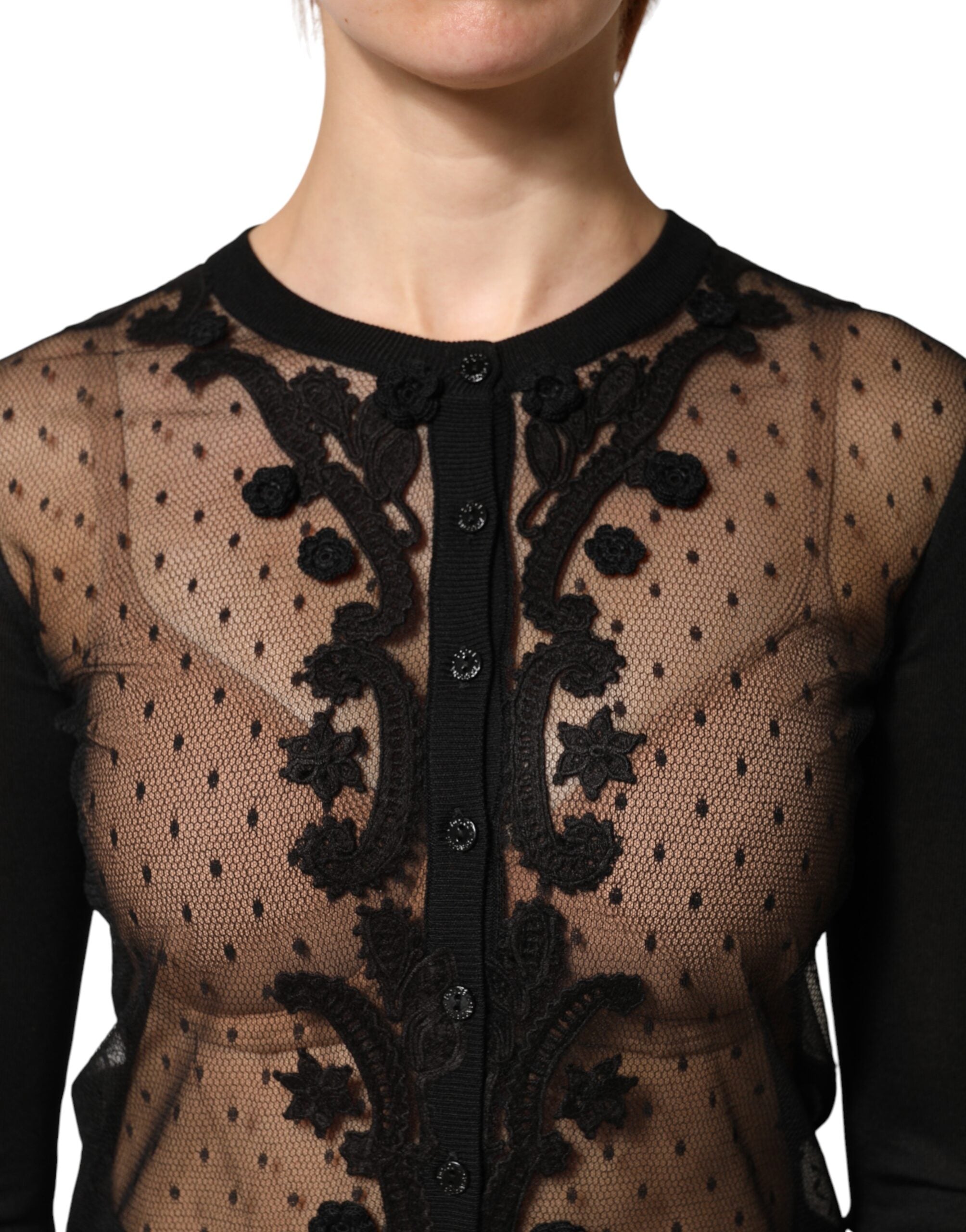 Dolce & Gabbana Black Sheer Button Down Cardigan Sweater