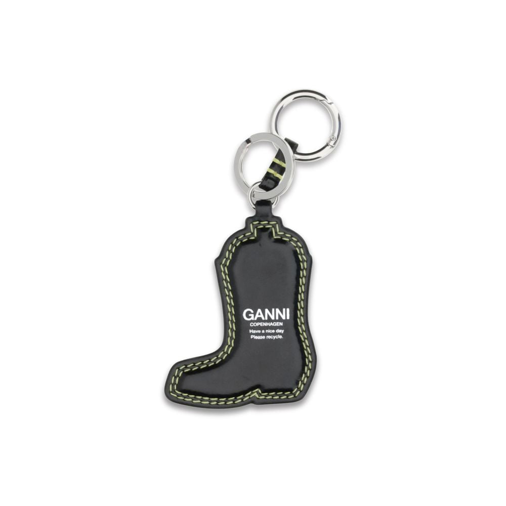 Ganni Black Recycled Leather Keychain - Timeless Western Elegance