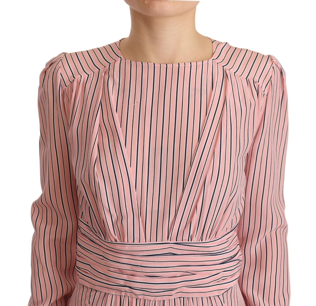 Elevate your elegance with the Ermanno Scervino Pink Stripes Long Sleeves Sheath Midi Dress, a silk masterpiece that embodies luxury and timeless allure for every occasion.