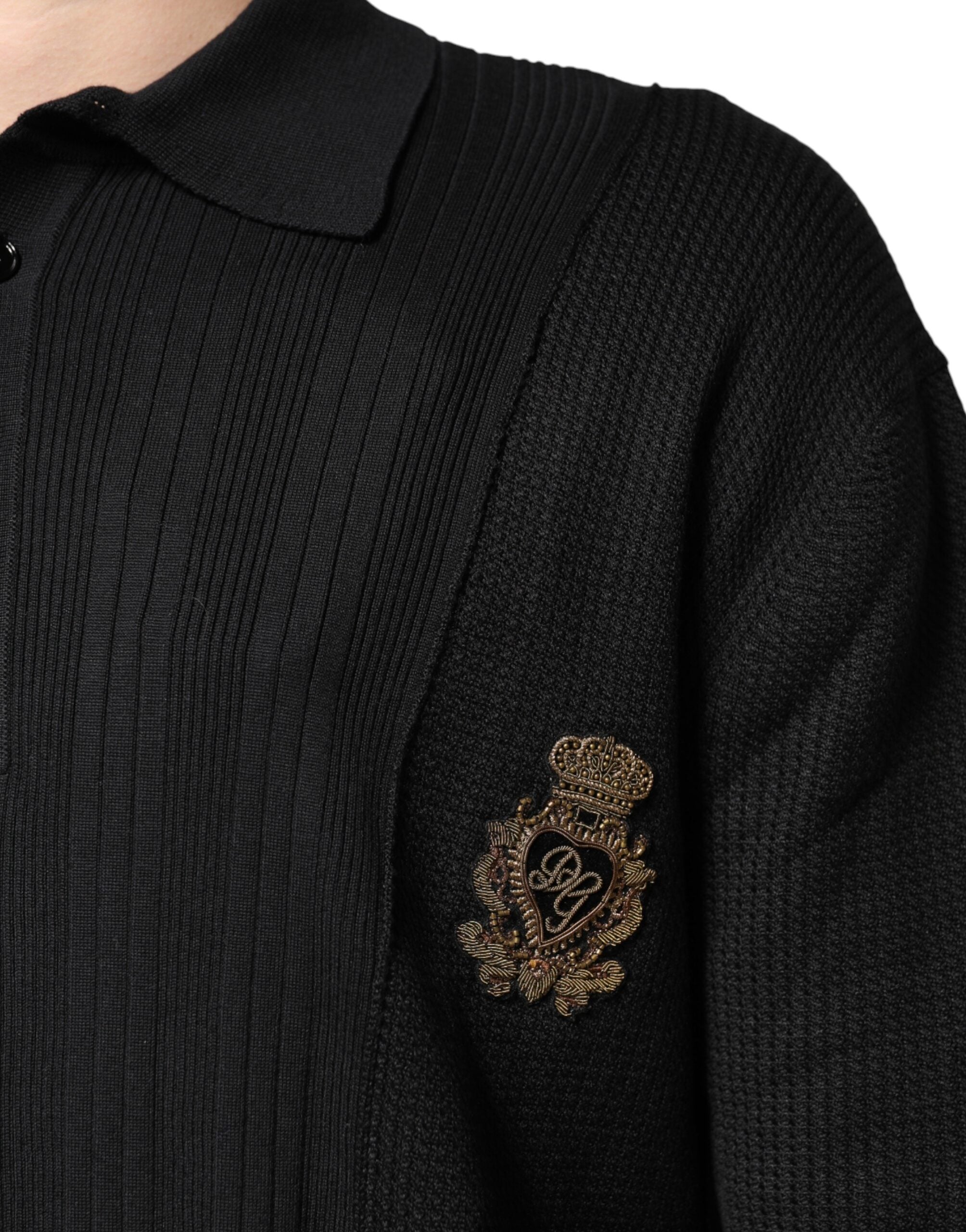 Dolce & Gabbana Black Crest Long Sleeve Men Pullover Sweater