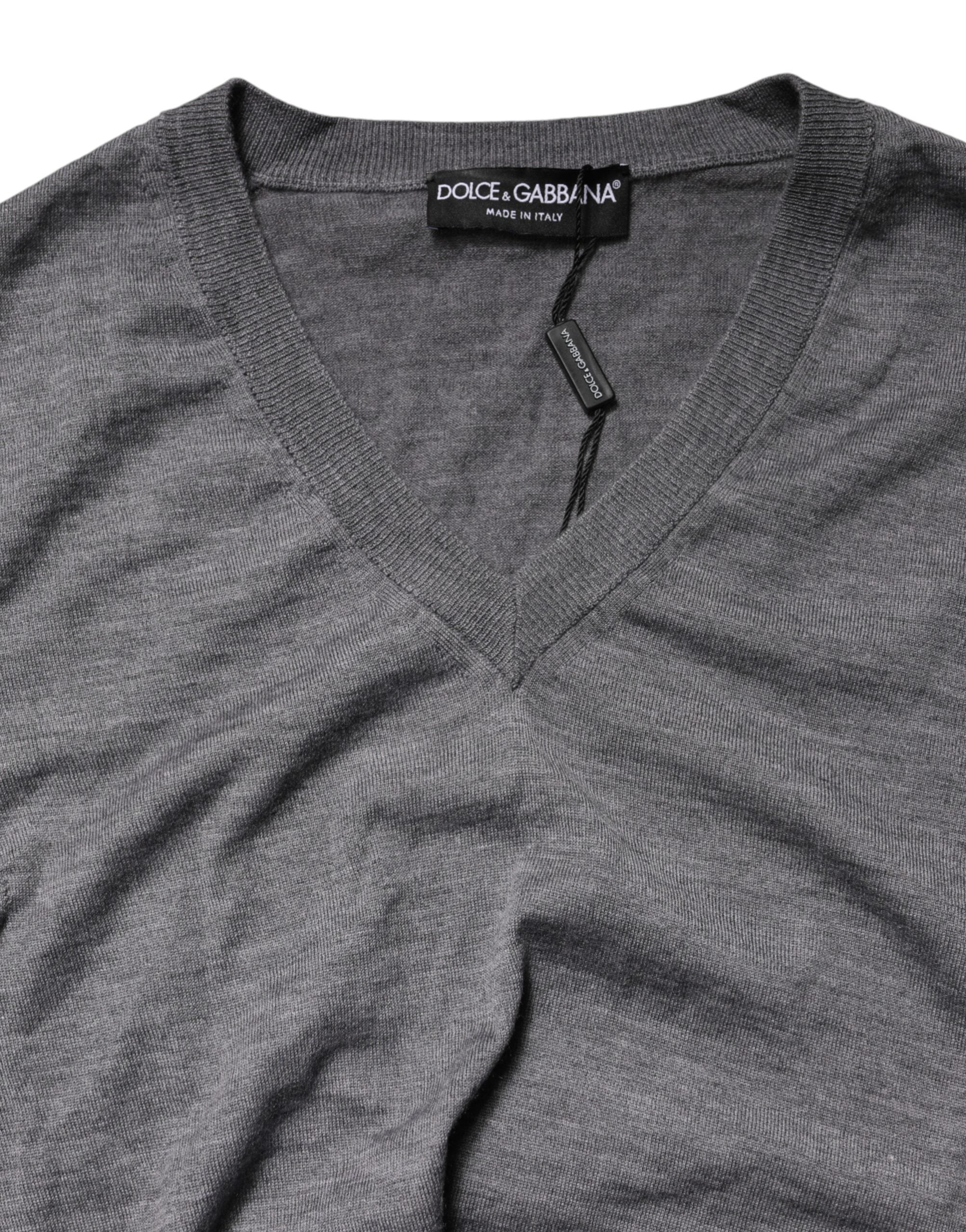 Dolce & Gabbana Gray Cashmere V-Neck Men Pullover Sweater