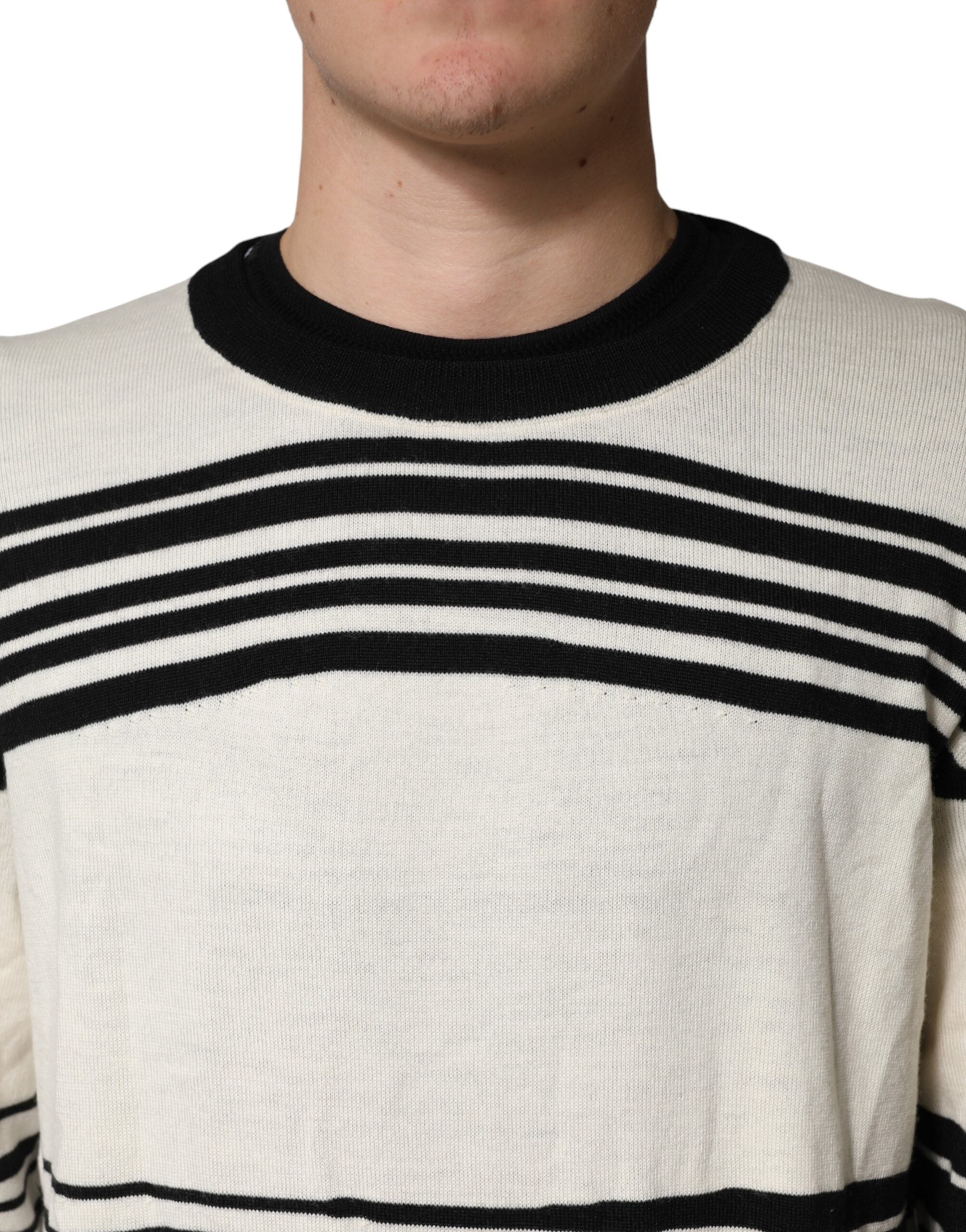 Dolce & Gabbana Black White Stripe CrewNeck Pullover Sweater