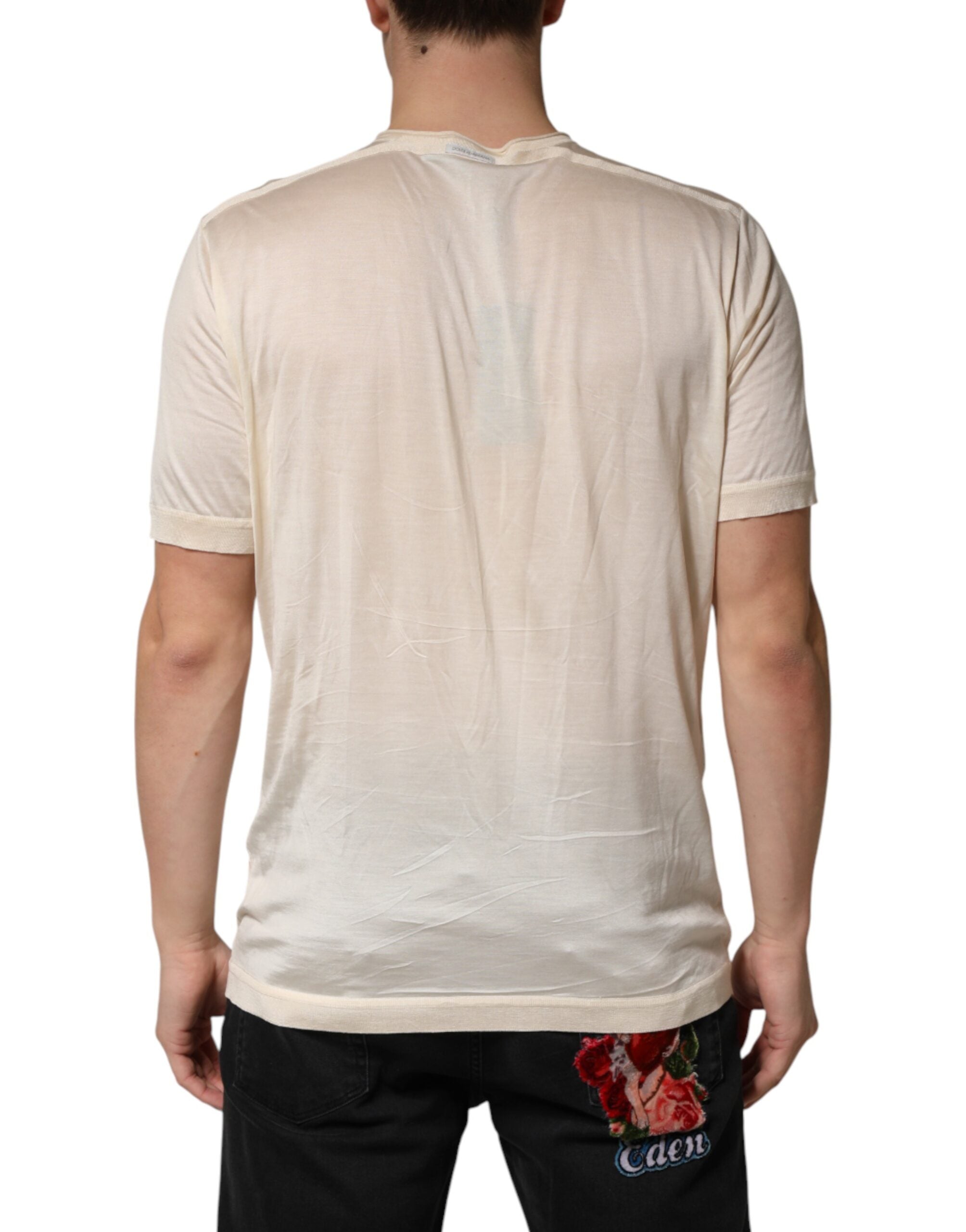 Dolce & Gabbana Off White Cotton Blend Men Henley T-shirt