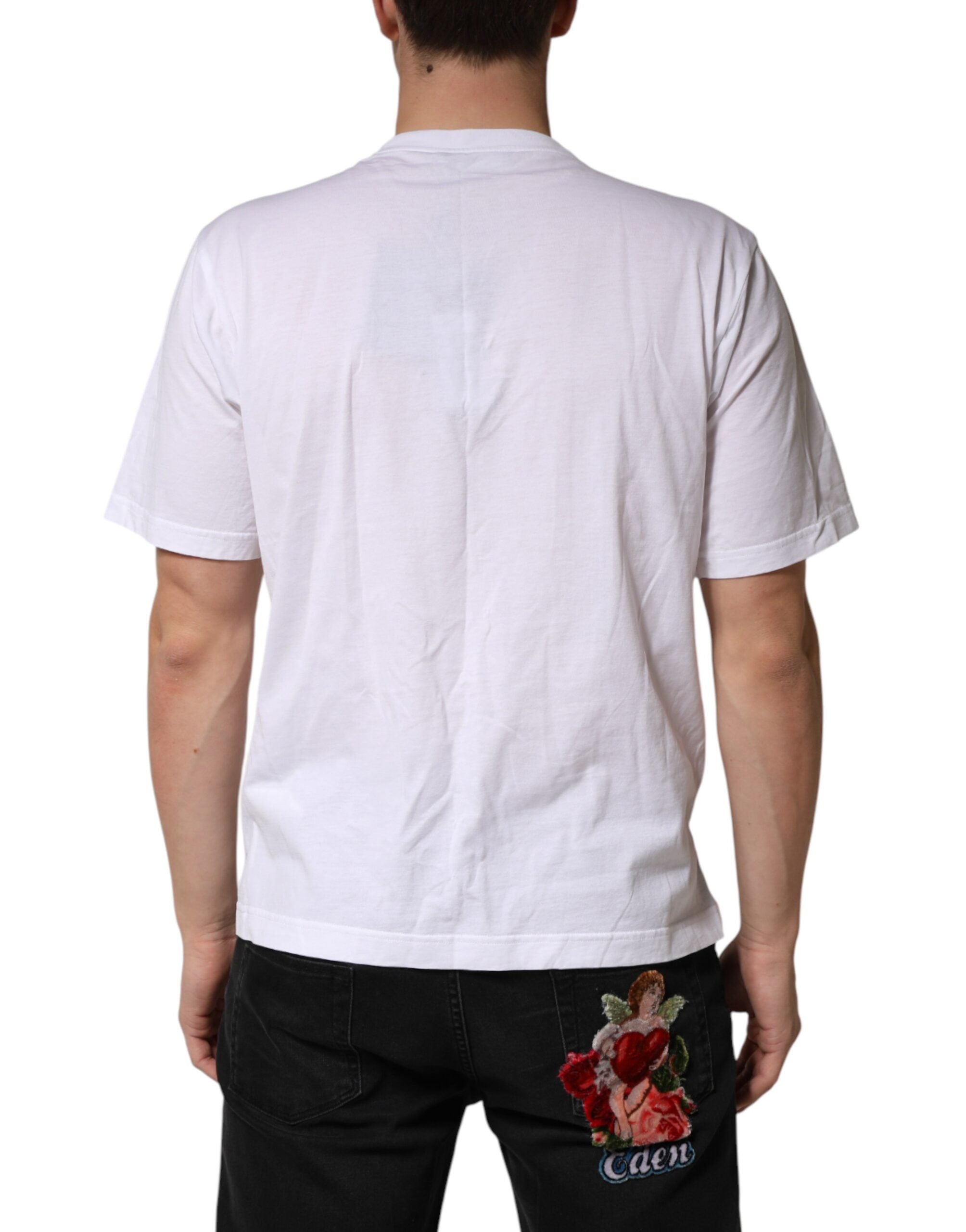 Dolce & Gabbana White Cotton Necklace Embellished T-shirt