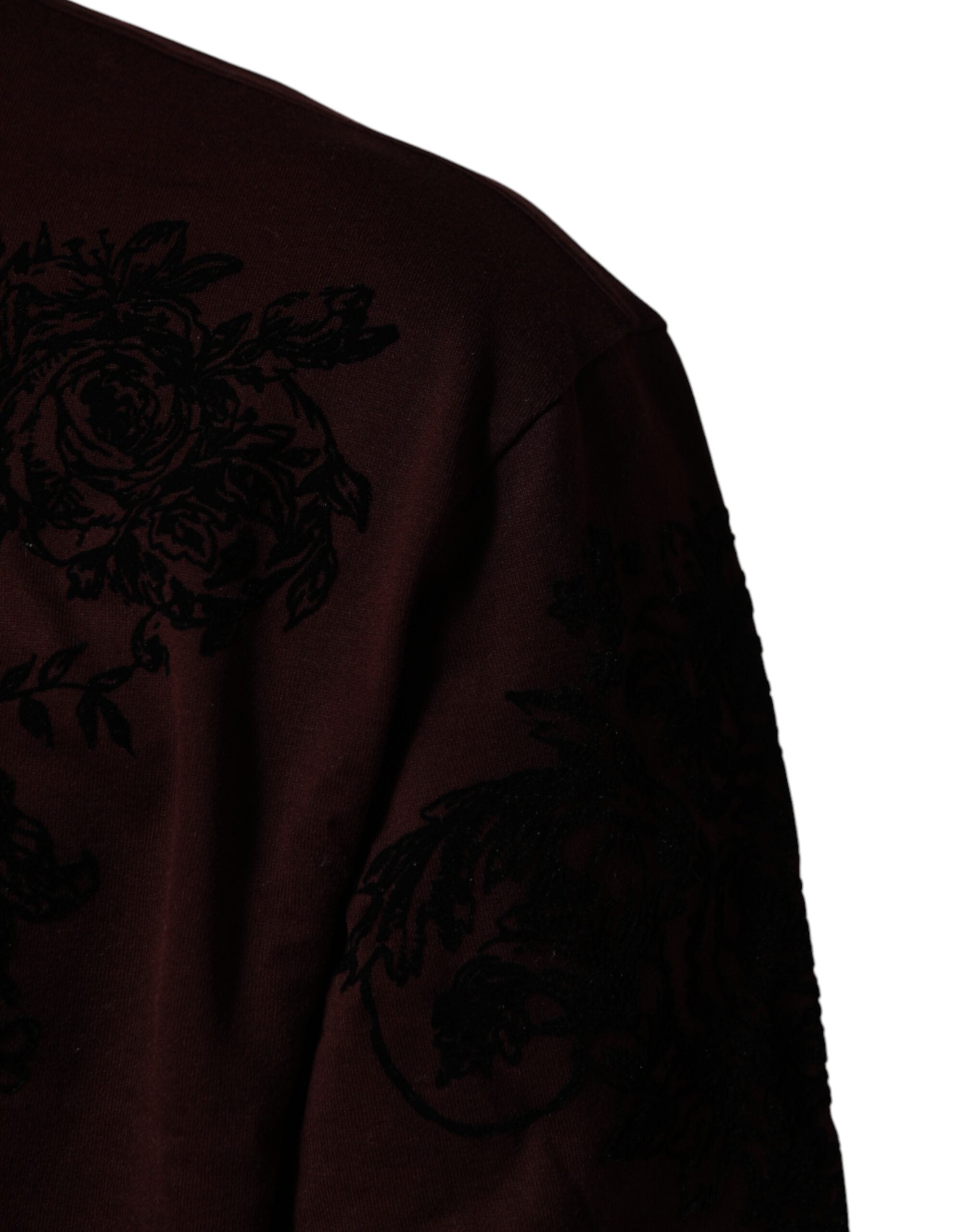 Dolce & Gabbana Maroon DG Crown Floral Crewneck Men T-shirt
