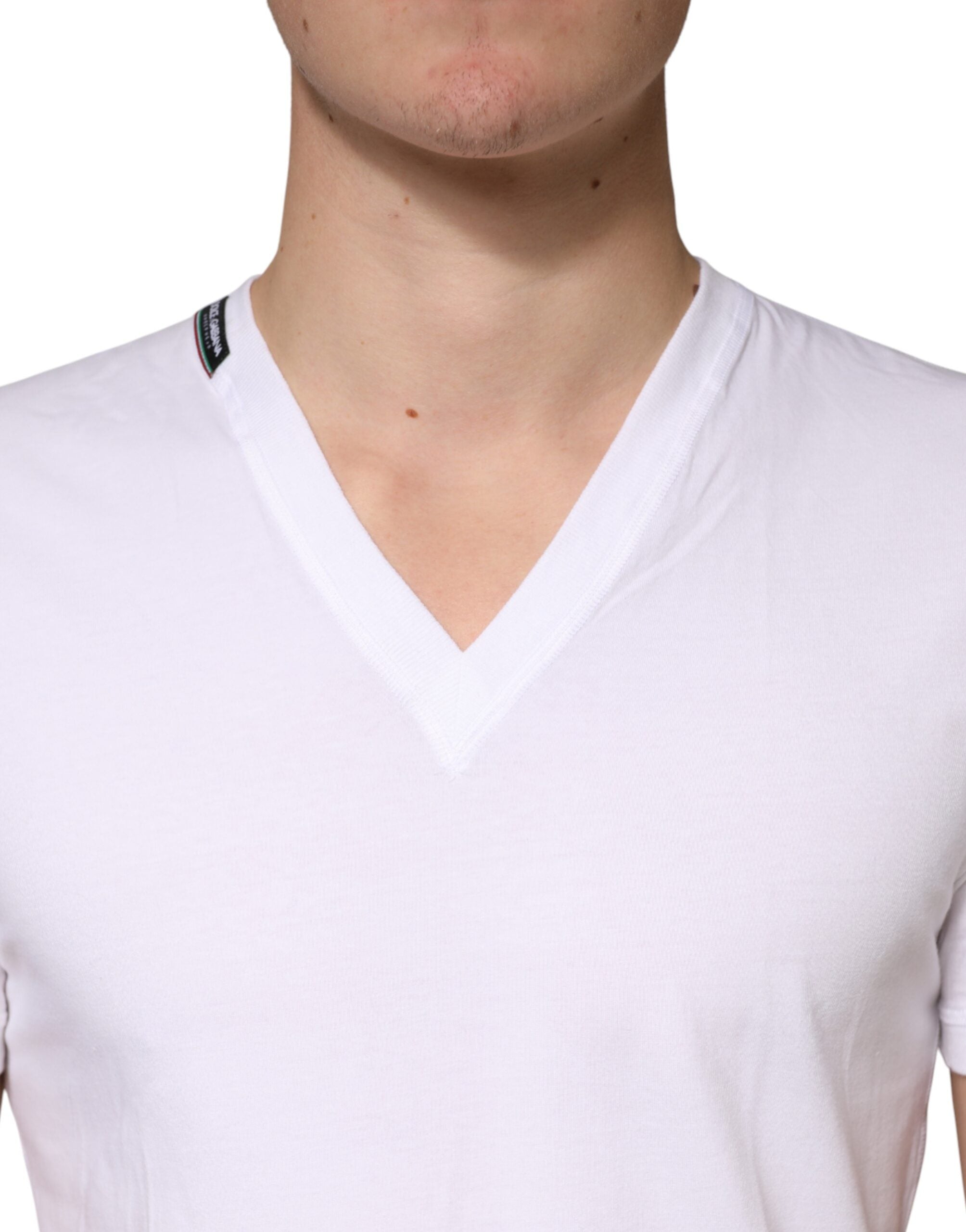Dolce & Gabbana White Cotton Deep V-Neck Underwear Tee T-shirt
