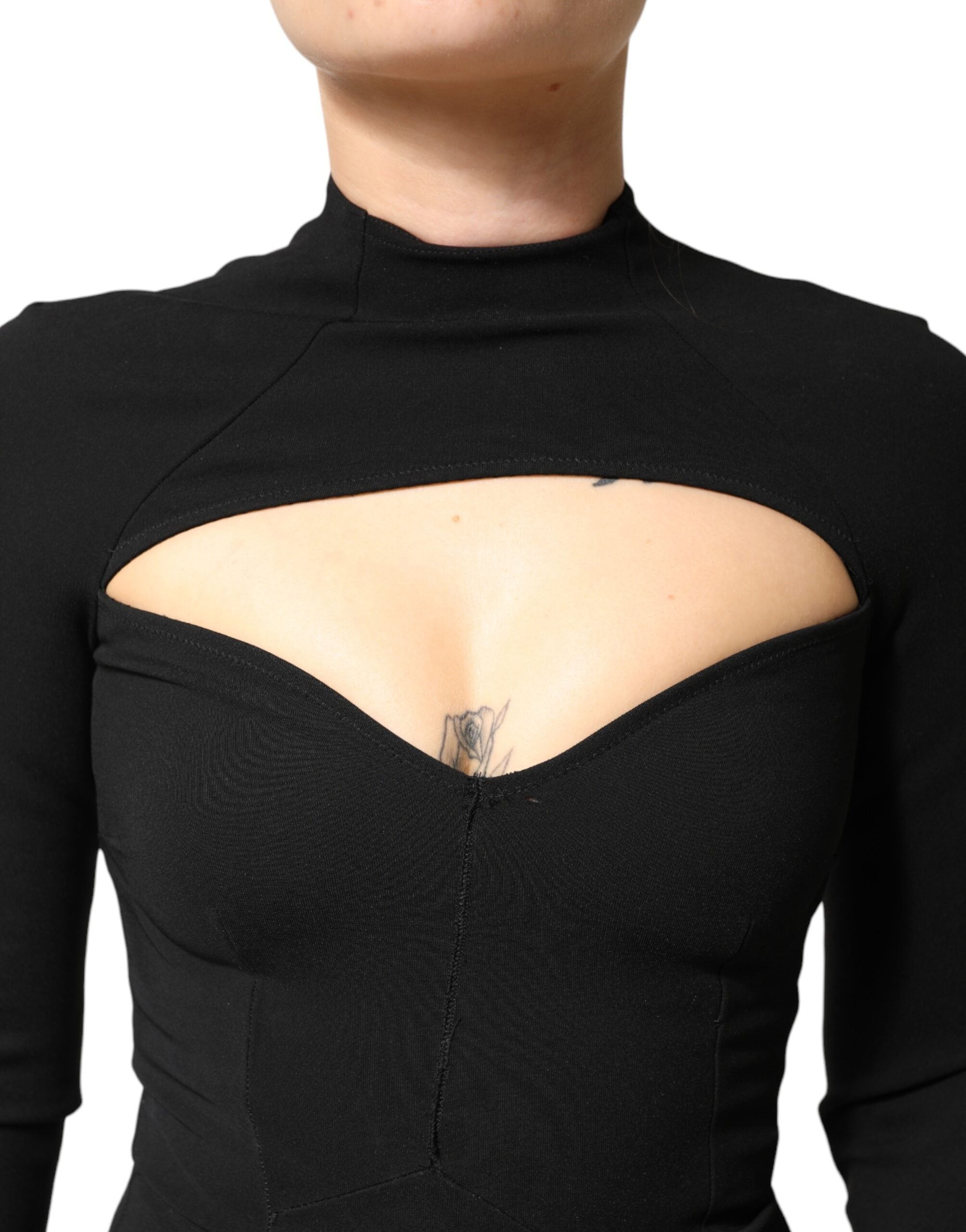 Dolce & Gabbana Black Viscose Bodycon Sheath Midi Dress