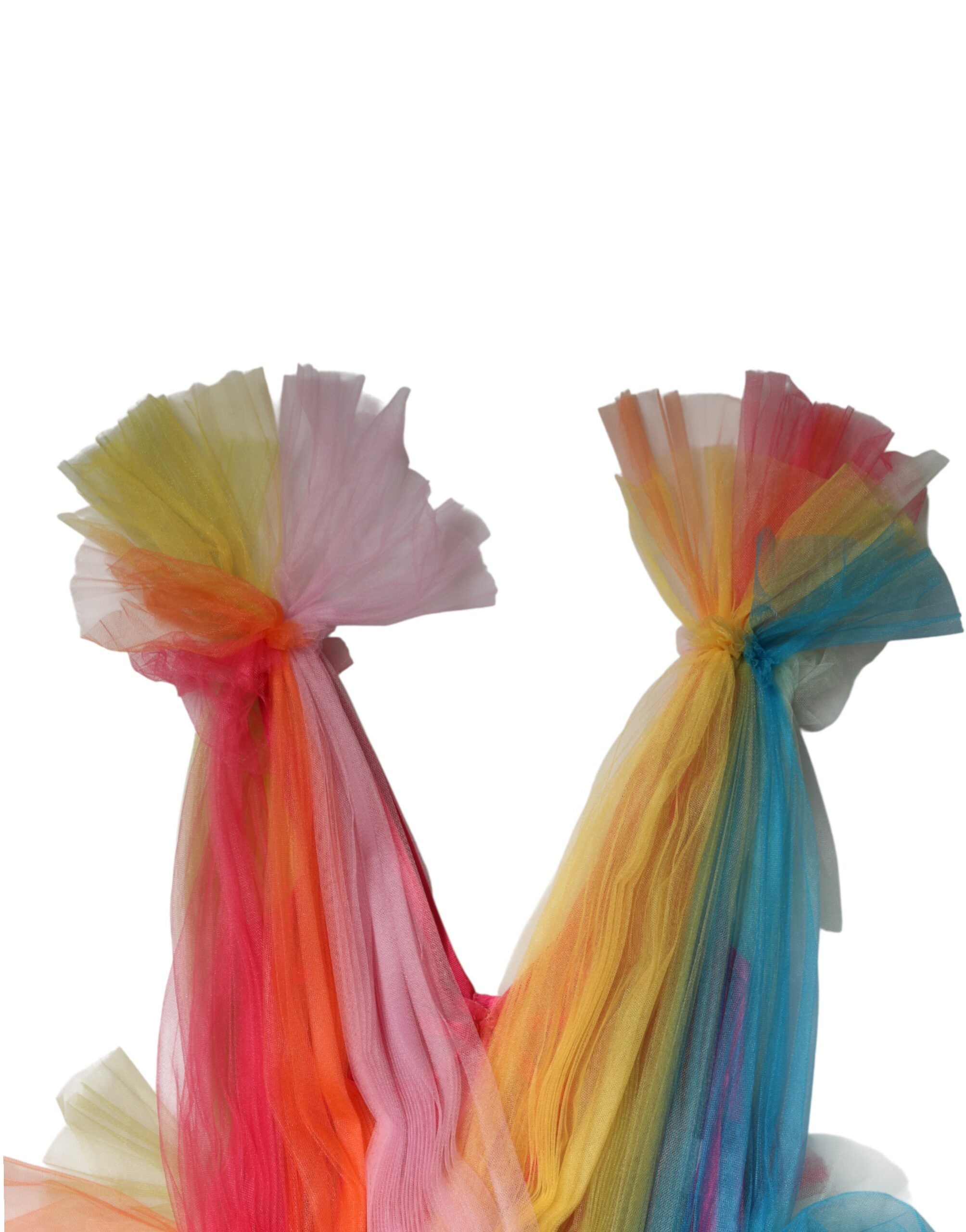 Dolce & Gabbana Multicolor Nylon Tiered Tulle Midi Dress